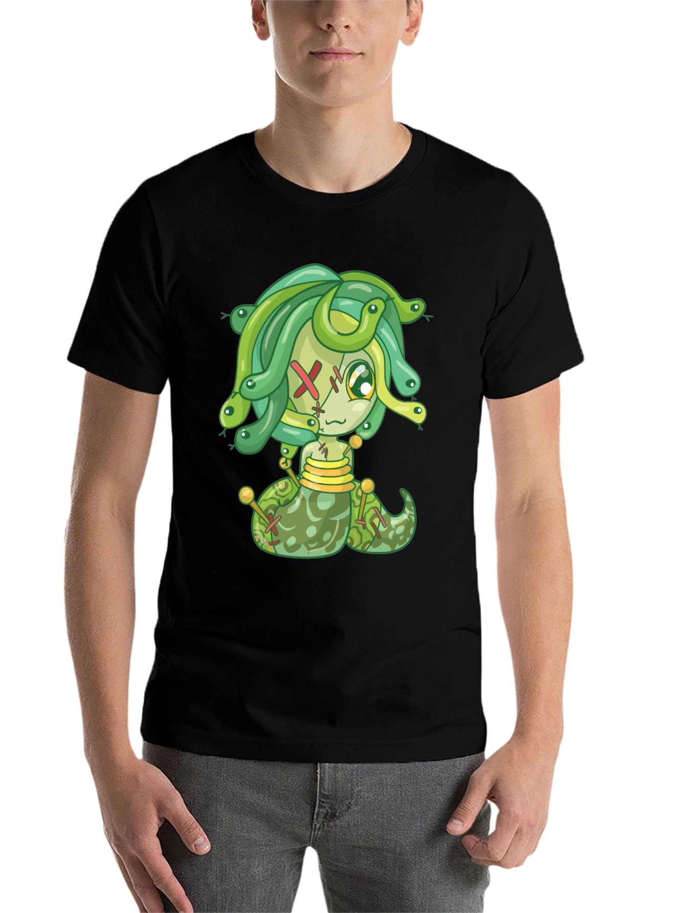 Black Medusa Cartoon Graphic Tee - Black view 7