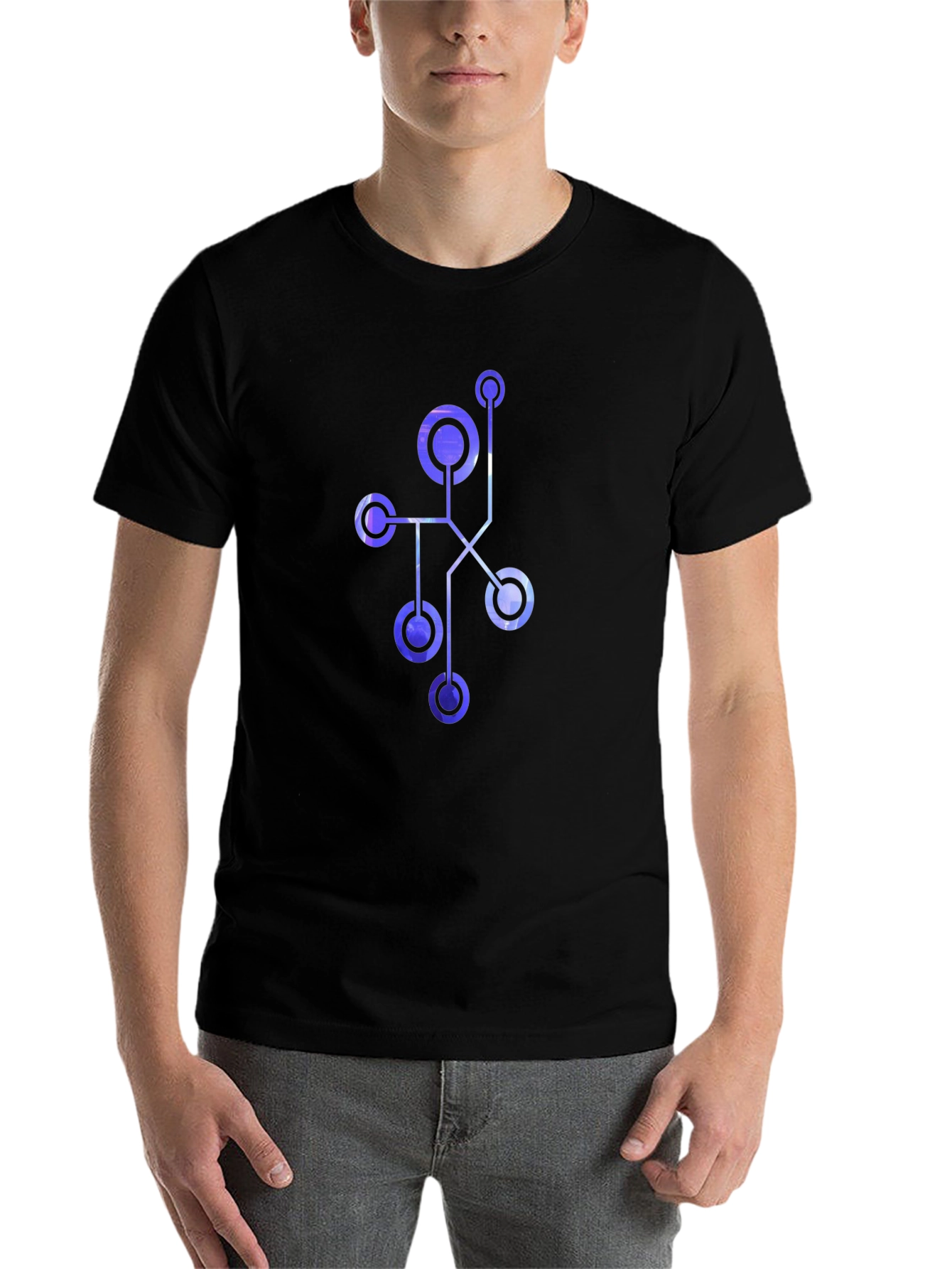 Abstract Geometric Design Men's Black T-Shirt - 7