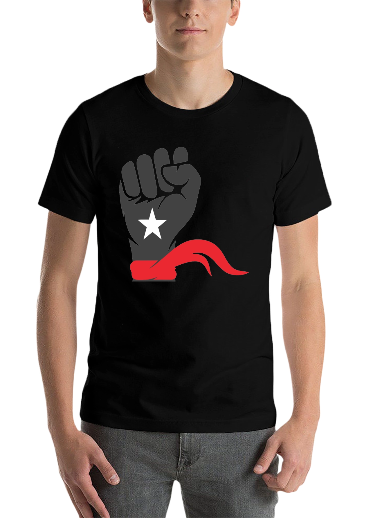 Black Power Fist Tee - Red Bandana Star Design - 7
