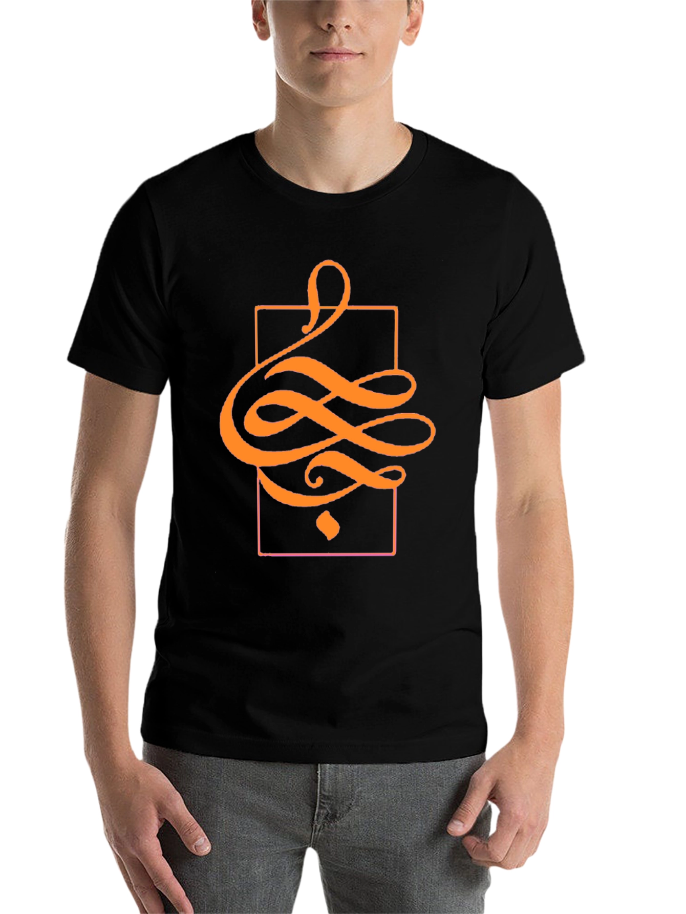 Black Stylish Black T-Shirt with Abstract Orange Design view 7