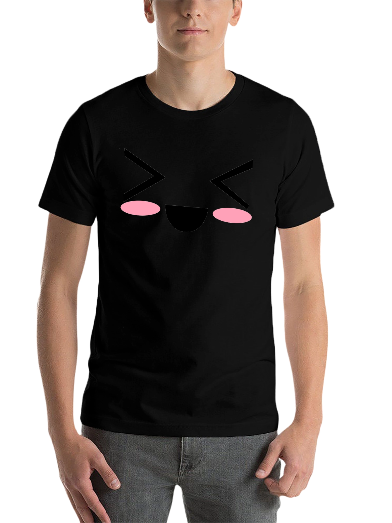 Black Expressive Face Graphic Tee - Black Cotton Blend view 7