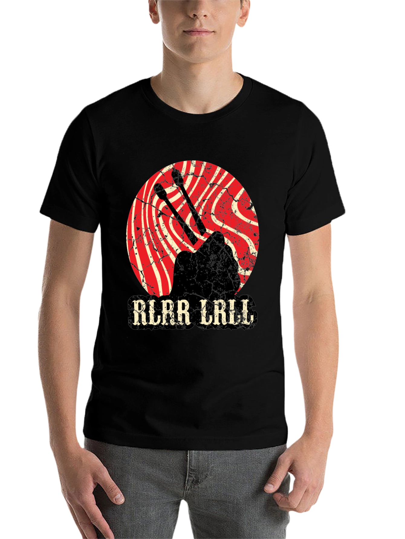 Black Vintage Style Drummer T-Shirt - Rlar Lrill Design view 7