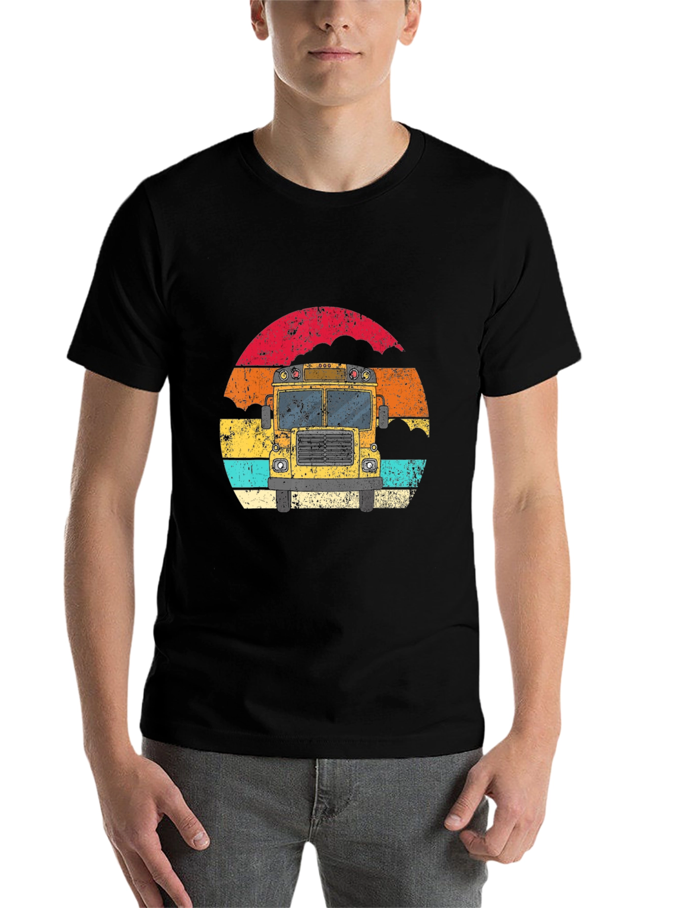 Black Retro School Bus Graphic Tee - Vintage Style T-Shirt view 7