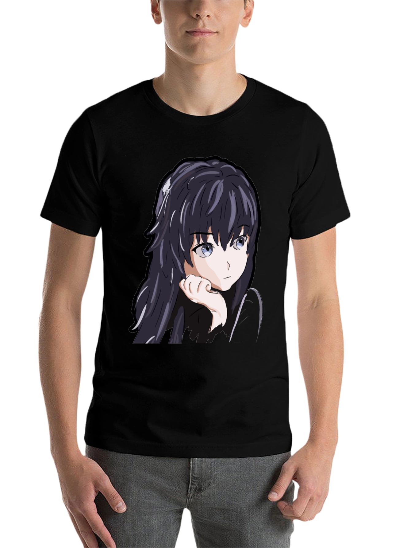 Black Anime Girl Graphic Tee - Black Cotton Casual T-Shirt view 7