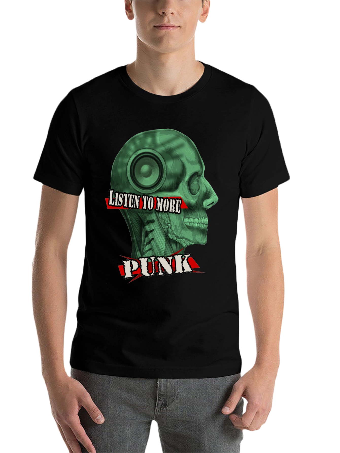 Black Listen to More Punk T-Shirt - Graphic Tee view 7