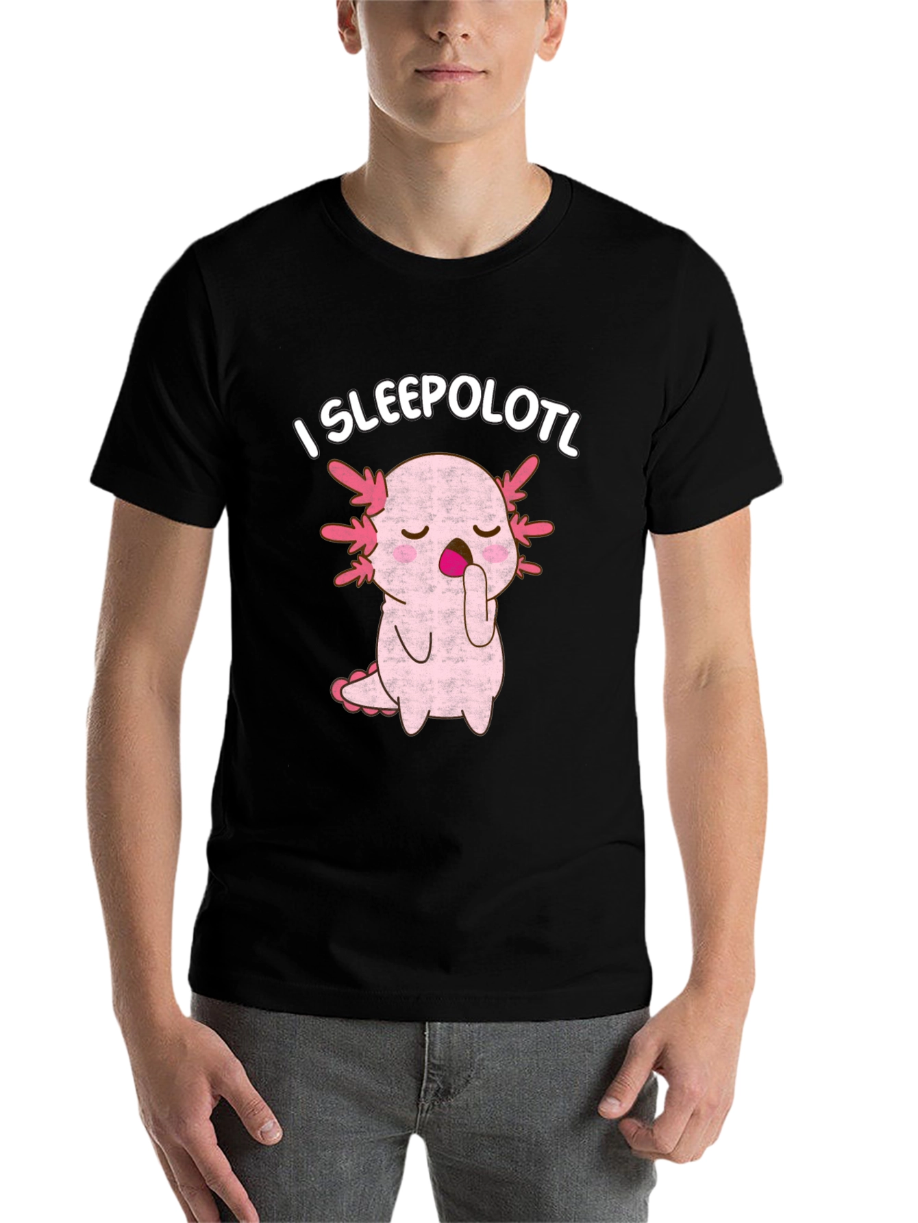 Black I Sleepolotl T-Shirt - Cute Axolotl Sleeping Tee view 7