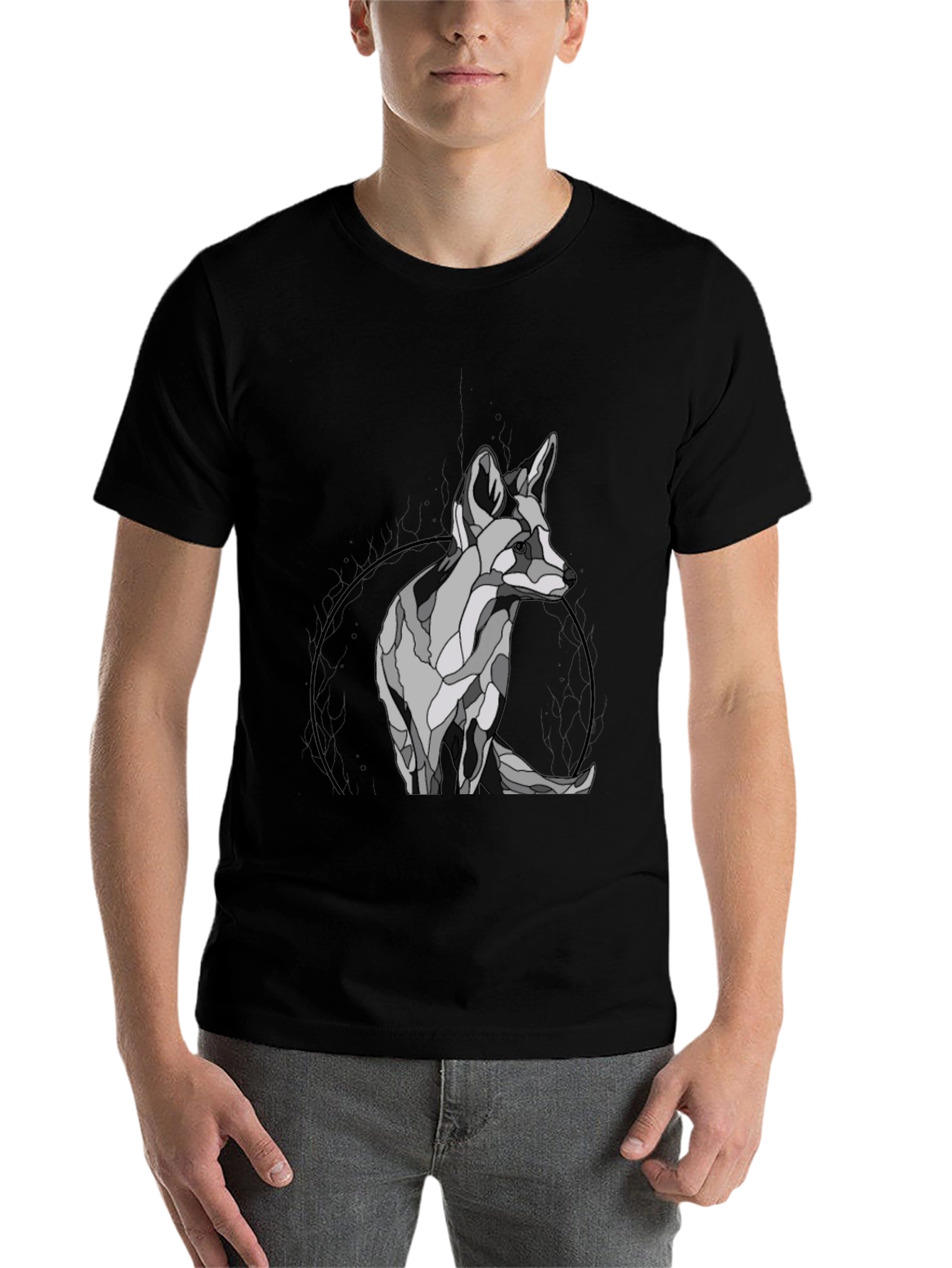 Black Geometric Fox Graphic T-Shirt view 7