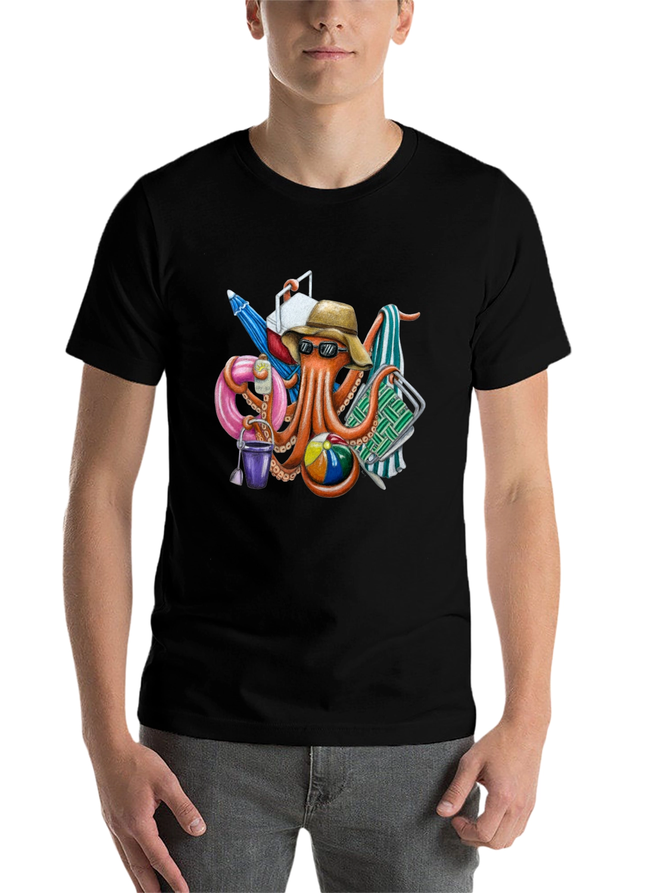 Black Beach Octopus Graphic T-Shirt - Summer Fun! view 7