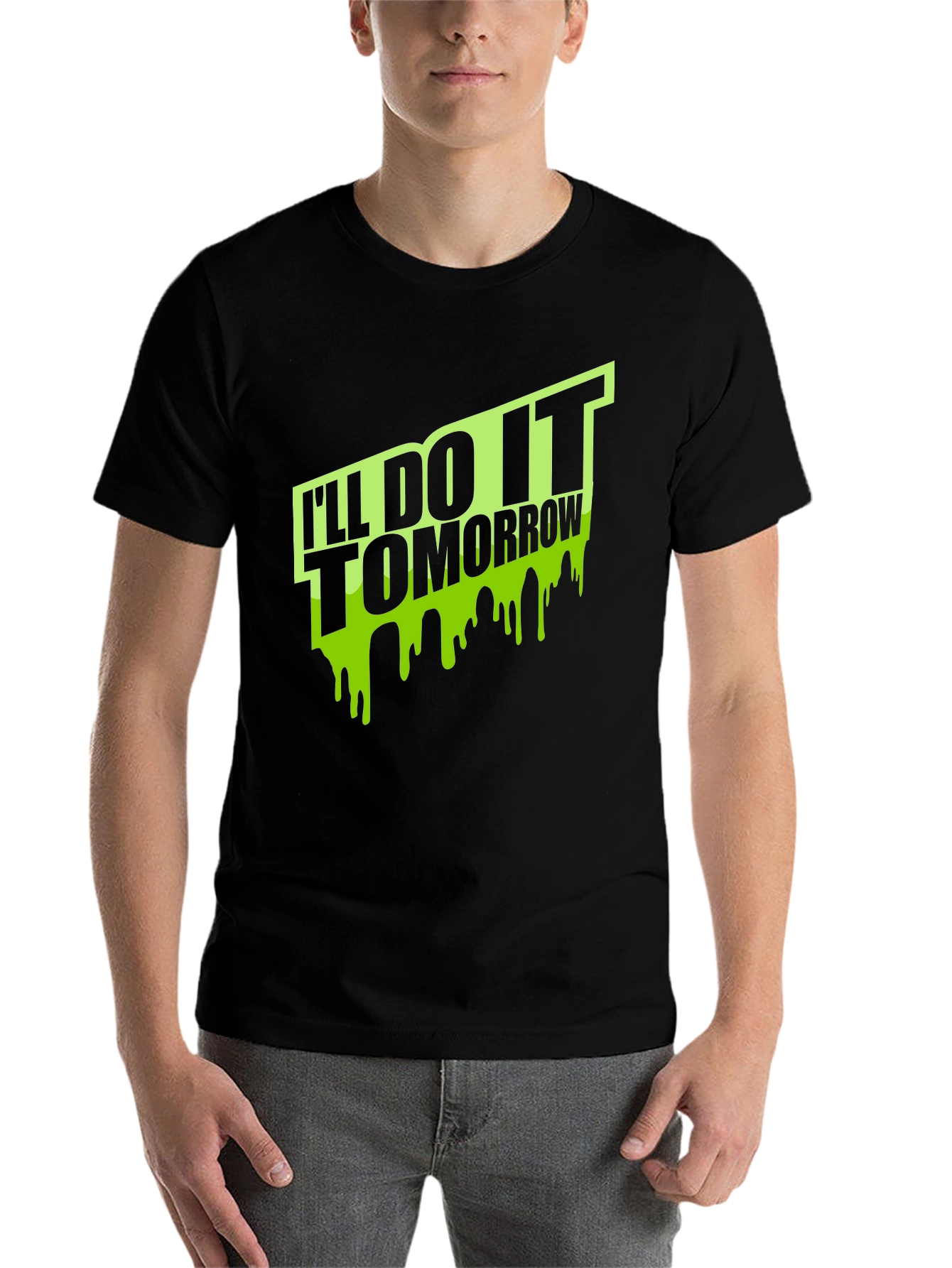 Black I'll Do It Tomorrow Men's Black T-Shirt view 7