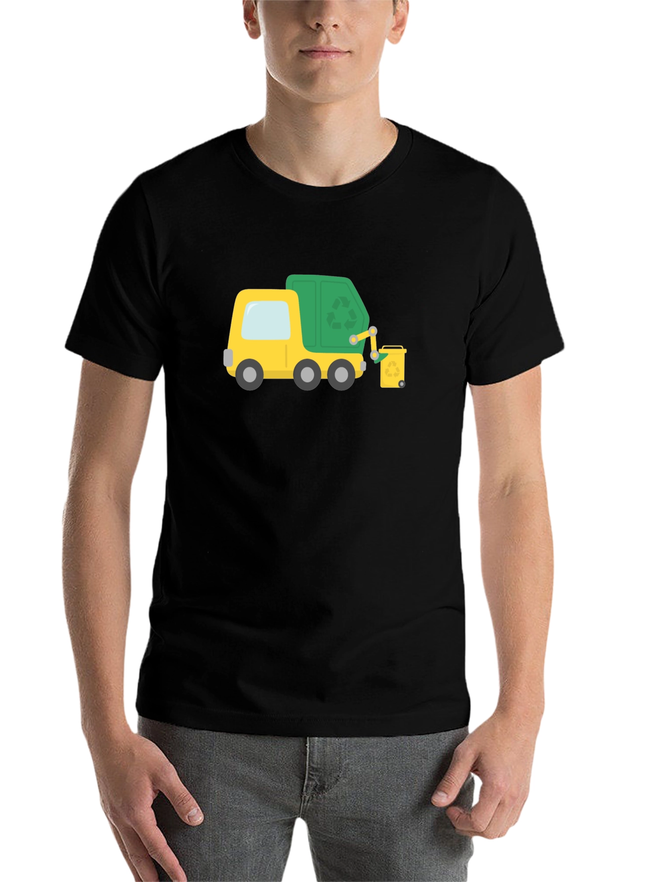 Black Garbage Truck Cartoon Black T-Shirt view 7