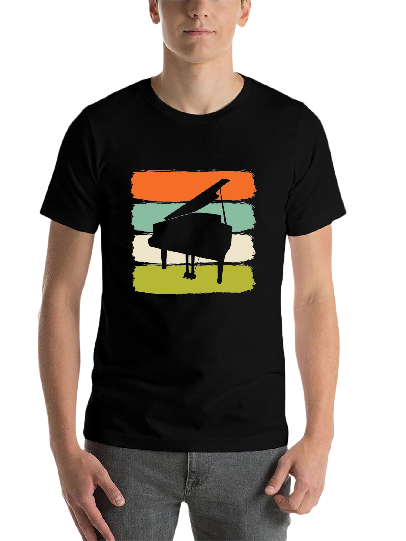 Black Retro Piano Graphic Tee - Music Lover's Shirt view 7