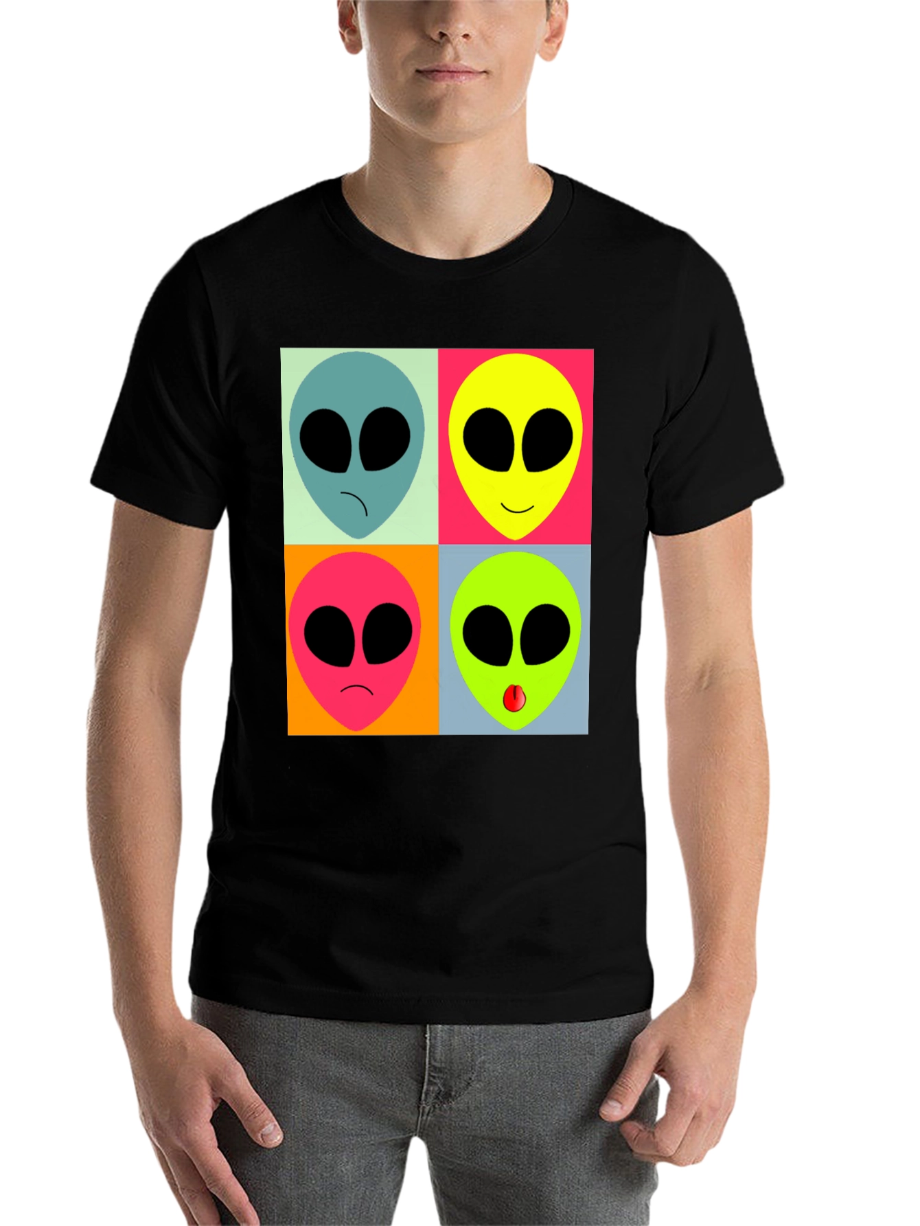 Black Retro Alien Pop Art T-Shirt - Black Graphic Tee view 7
