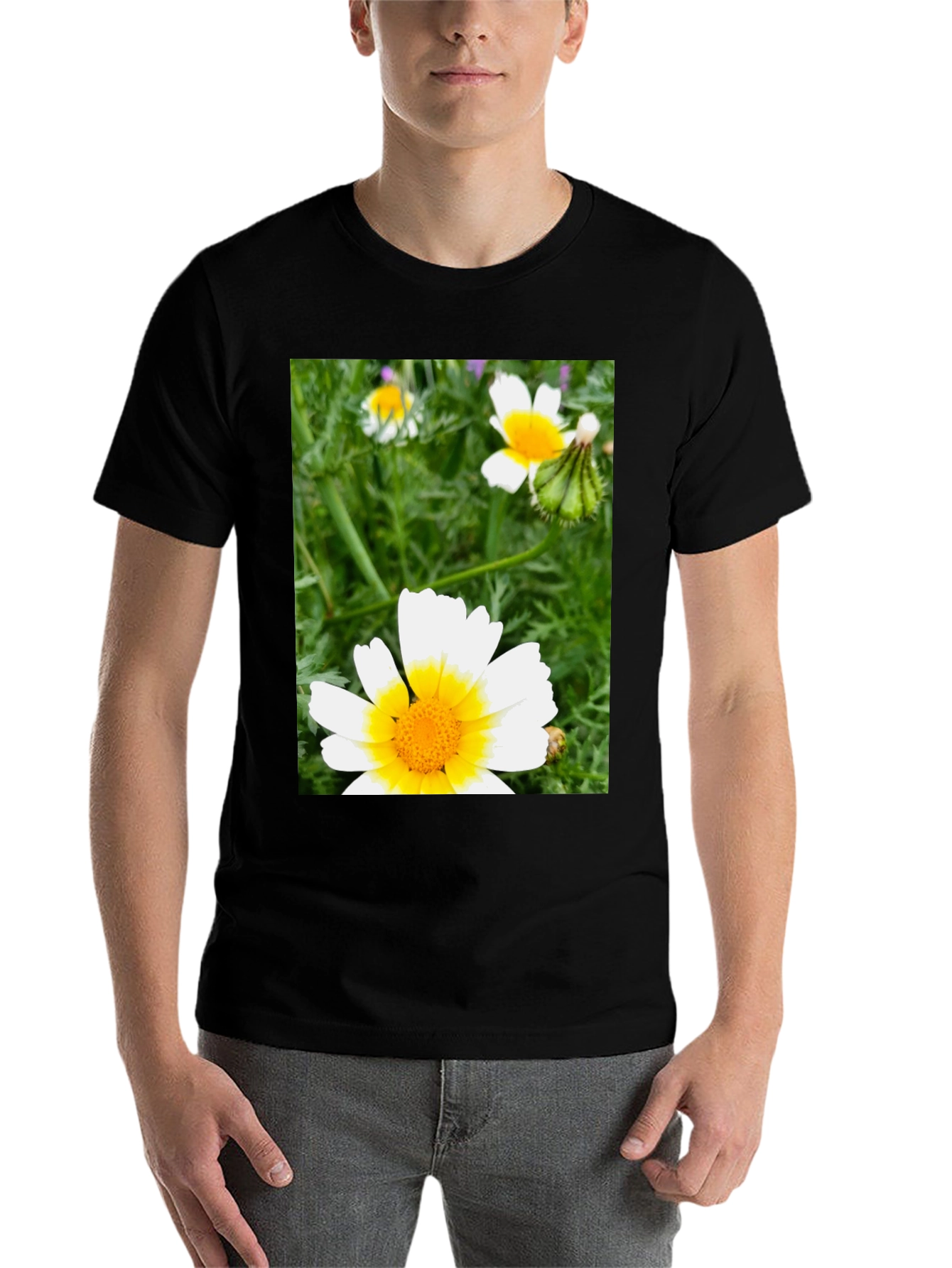 Black Daisy Flower Graphic T-Shirt - Casual Black Tee view 7