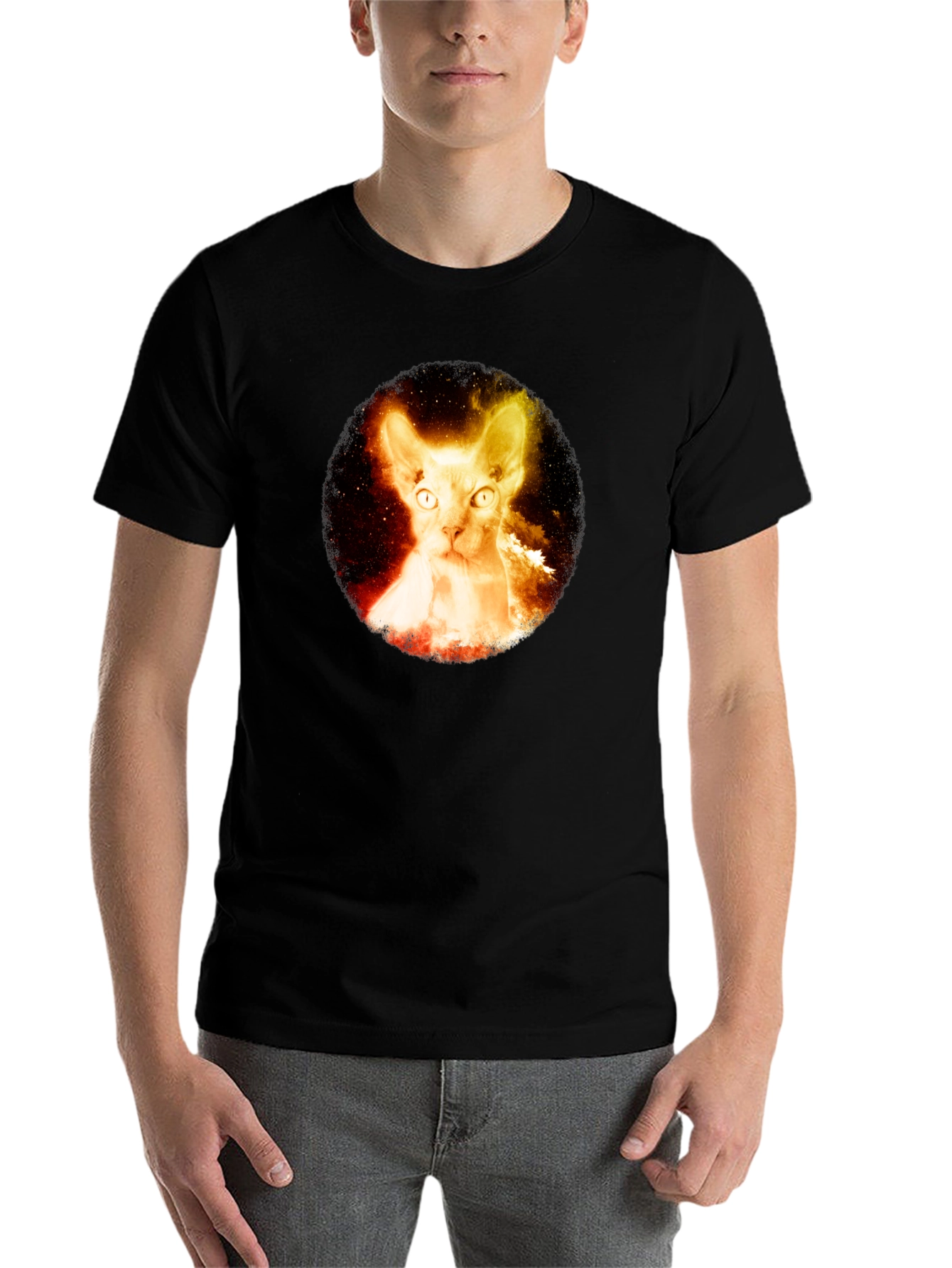 Black Sphynx Cat Galaxy T-Shirt - Unique Graphic Tee view 7