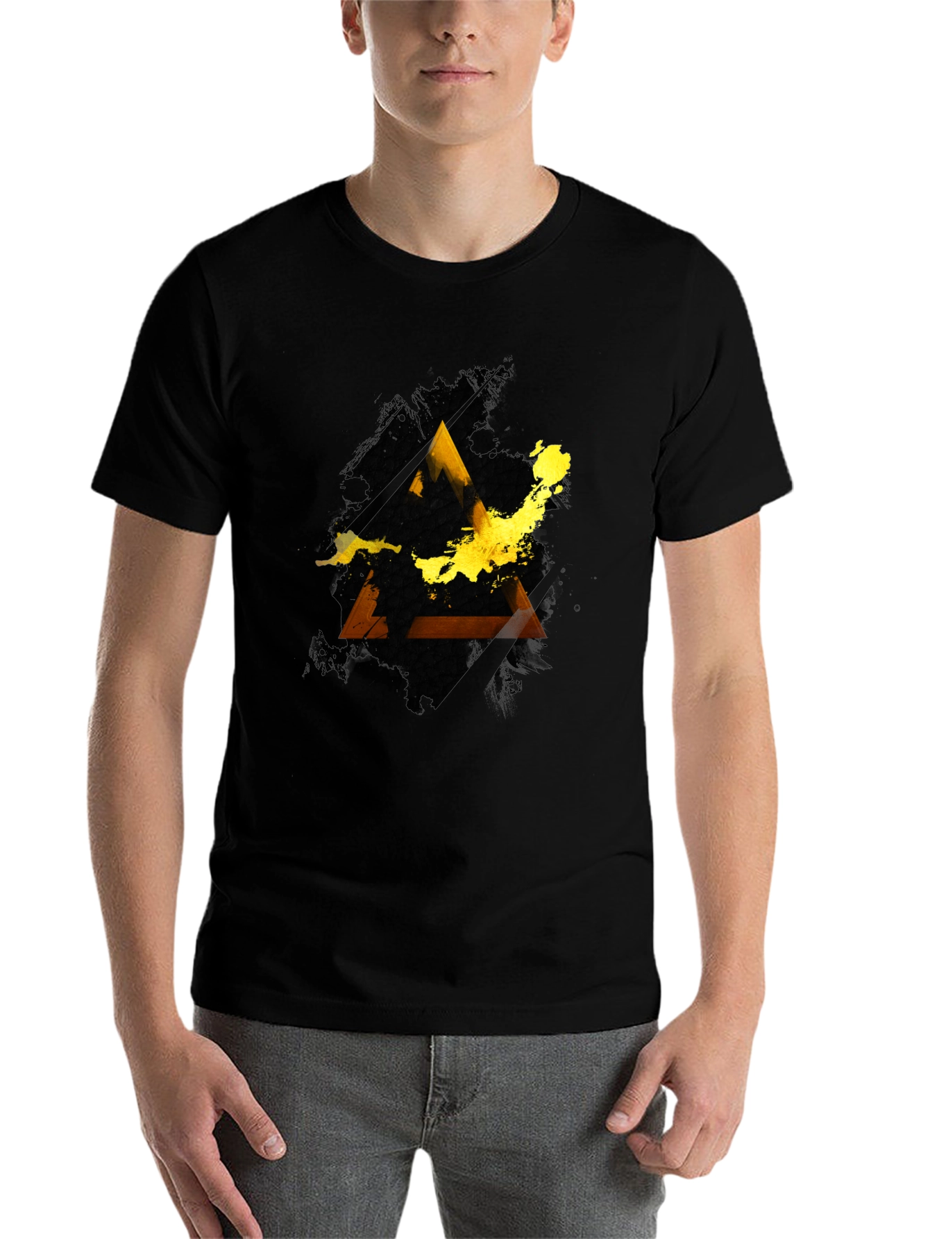 Black Abstract Triangle Graphic Men's Black Tee view 7