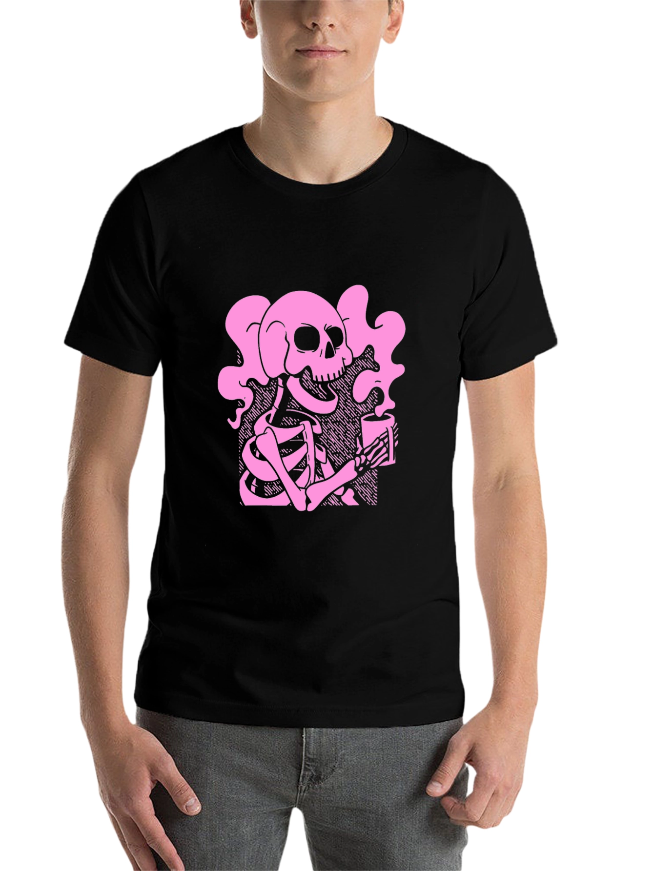 Black Skeleton Coffee T-Shirt - Gothic Style, Relaxed Fit view 7