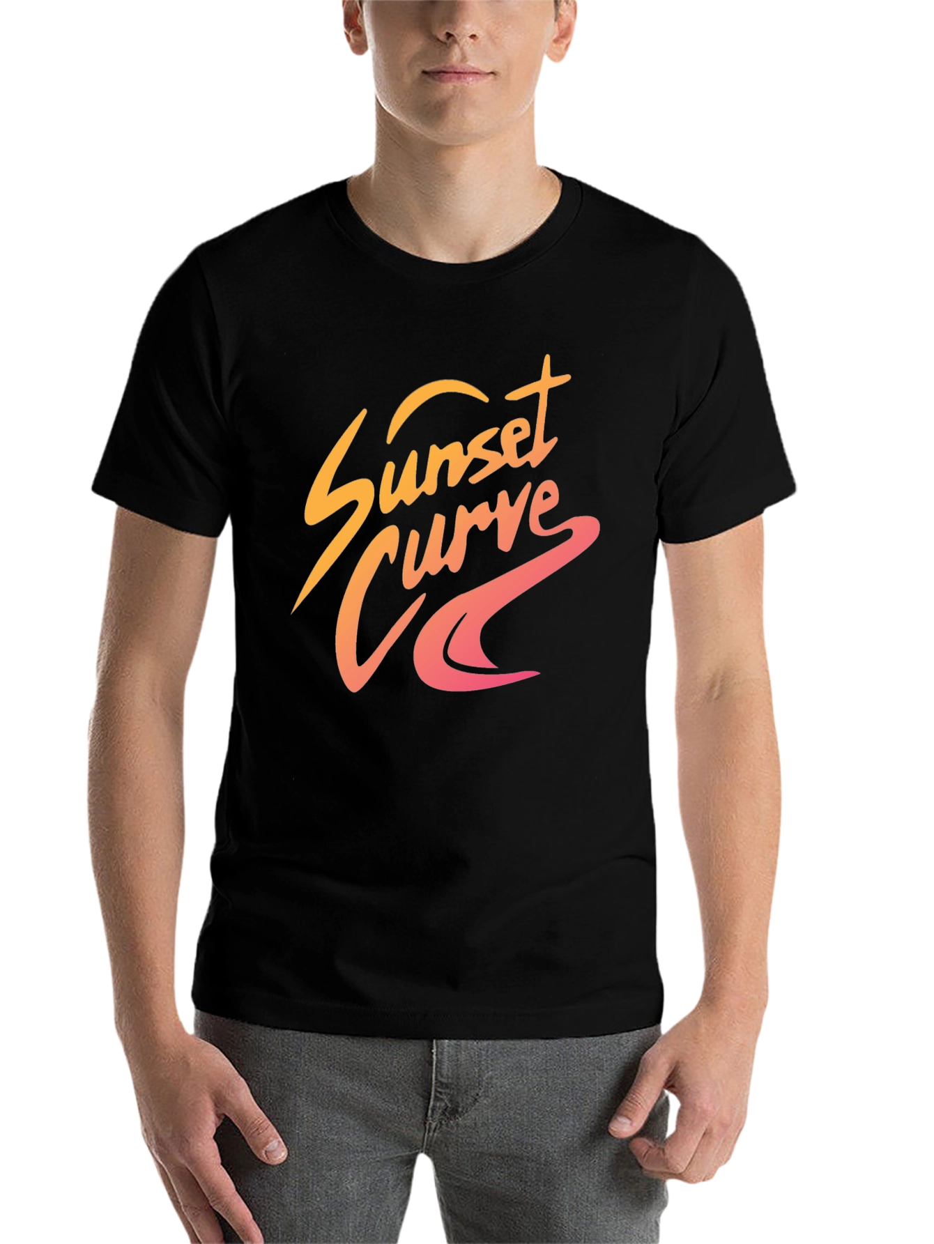 Black Sunset Curve Graphic Tee - Retro Style view 7
