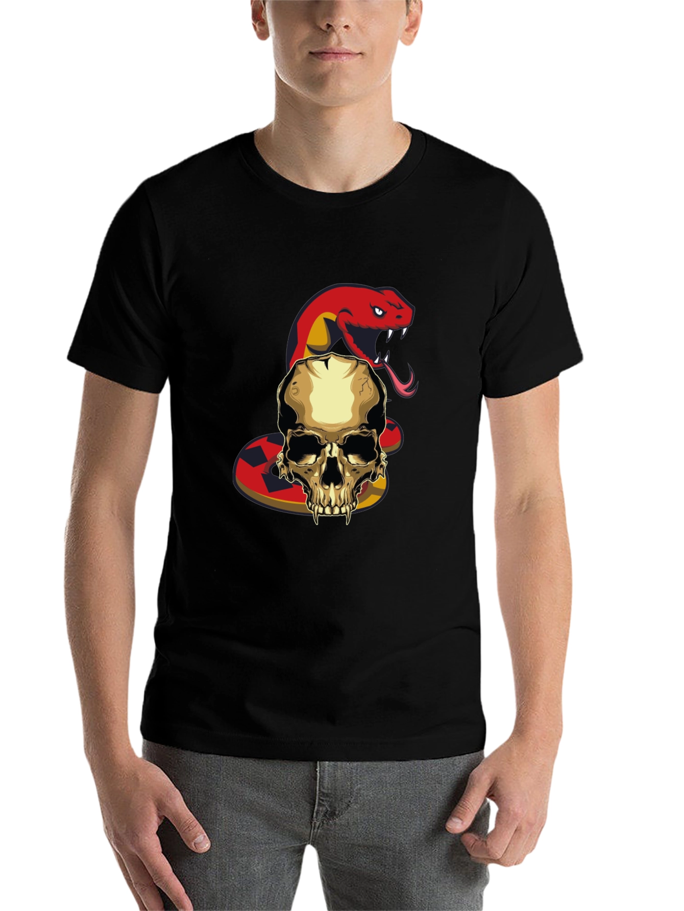 Black Skull and Snake Graphic T-Shirt view 7