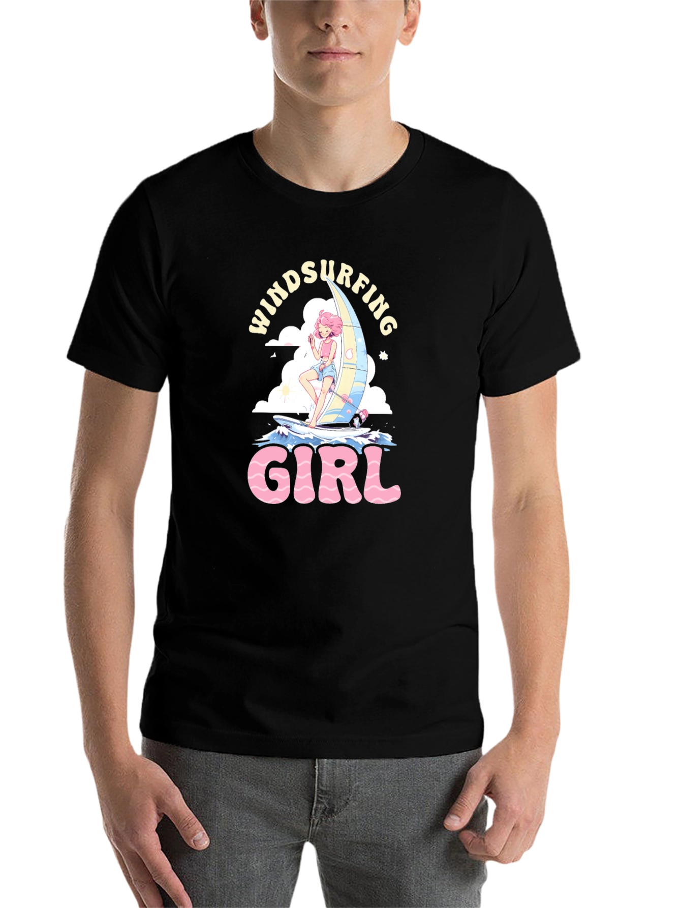 Black Windsurfing Girl Black Graphic T-Shirt view 7