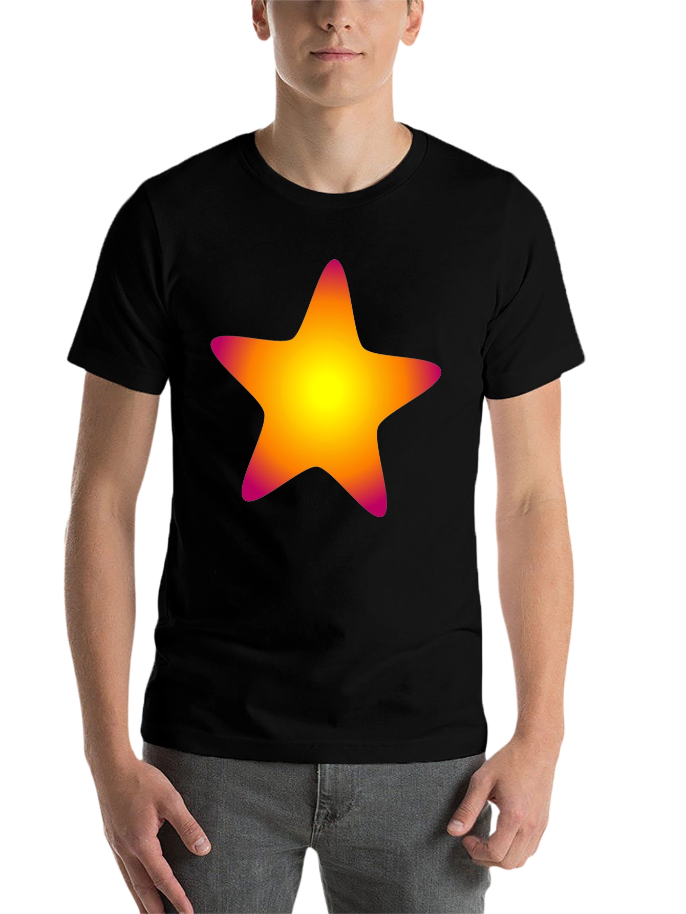 Black Vibrant Star Graphic Tee - Black Cotton Blend view 7