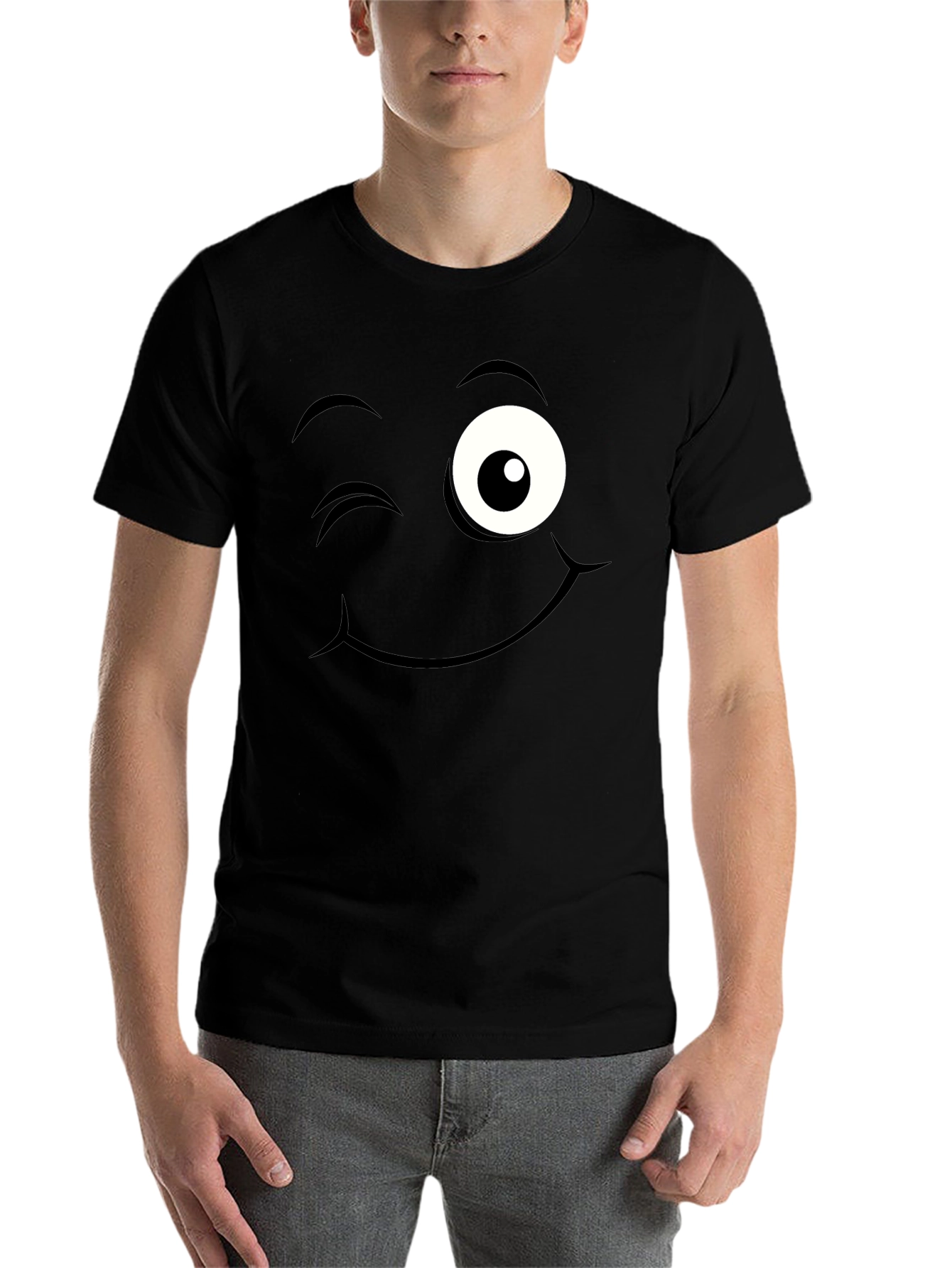 Black Winking Face Graphic Tee - Black view 7