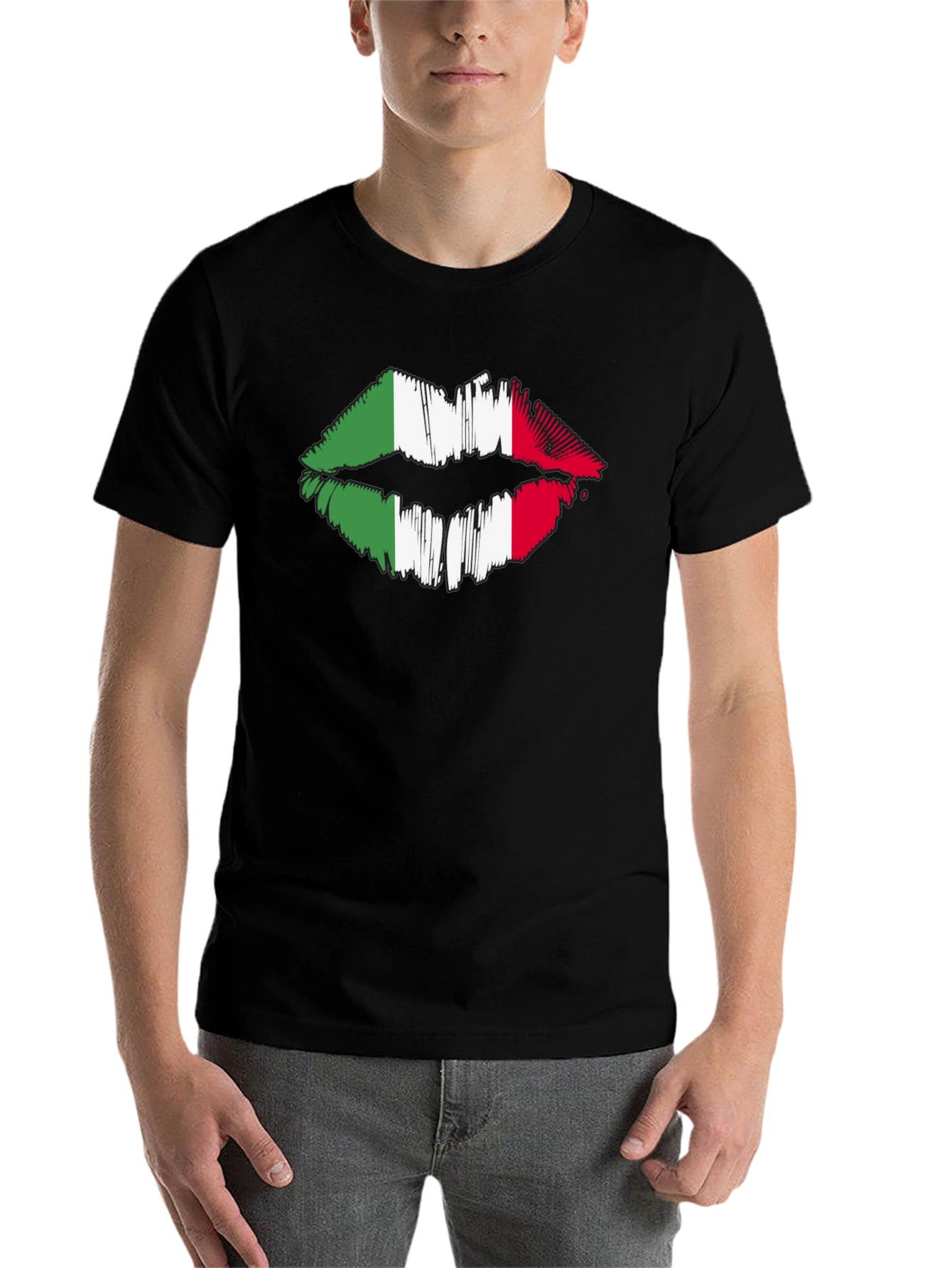 Black Italian Flag Lips Graphic Black T-Shirt view 7