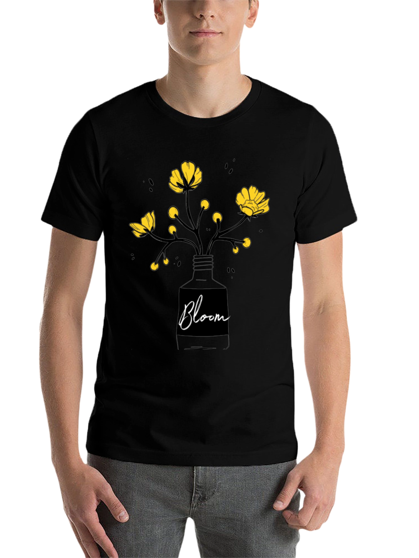 Black Bloom Graphic Tee - Black Cotton T-Shirt view 7