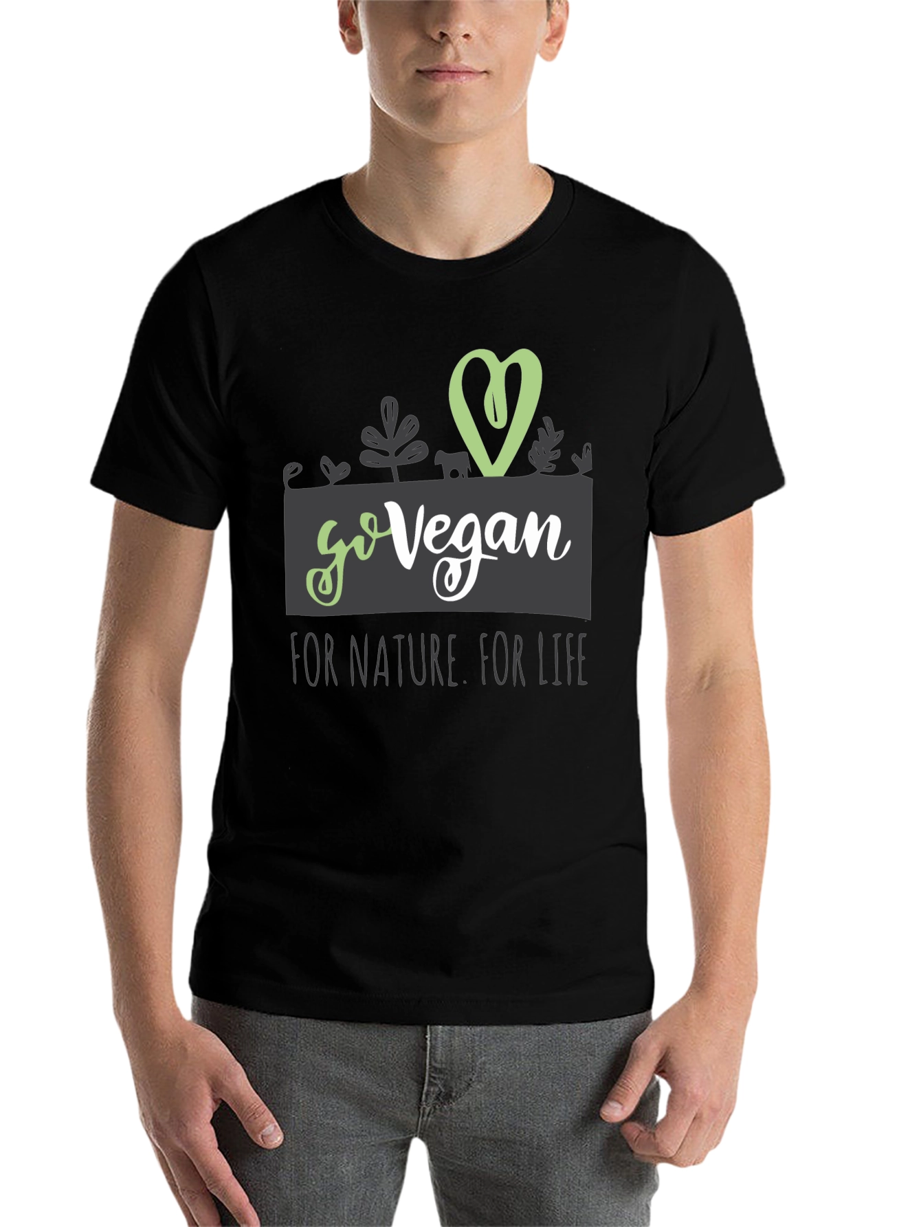 Black Go Vegan T-Shirt - For Nature, For Life - Animal Lover view 7
