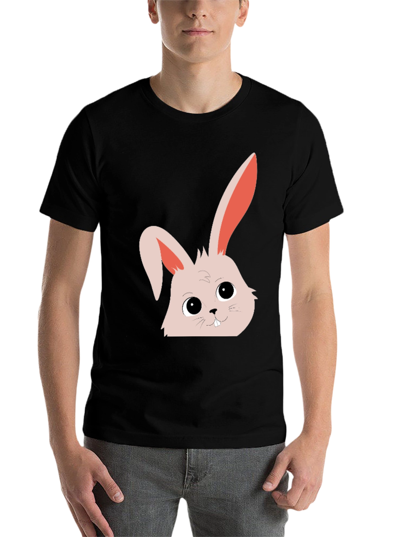 Black Cute Bunny Graphic Tee - Black Cotton Blend view 7