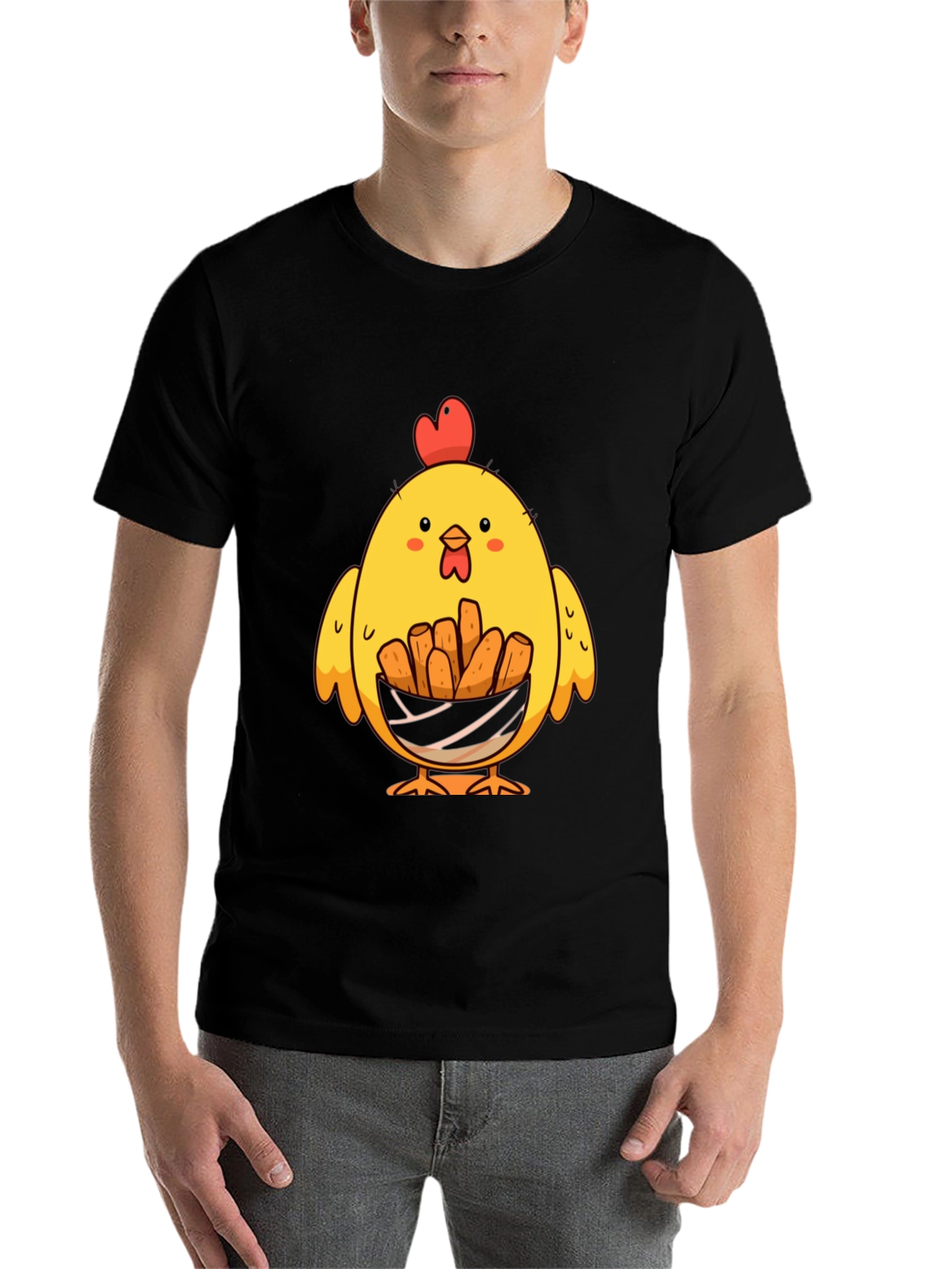 Black Chicken Nugget Lover T-Shirt - Cute Cartoon Chick view 7