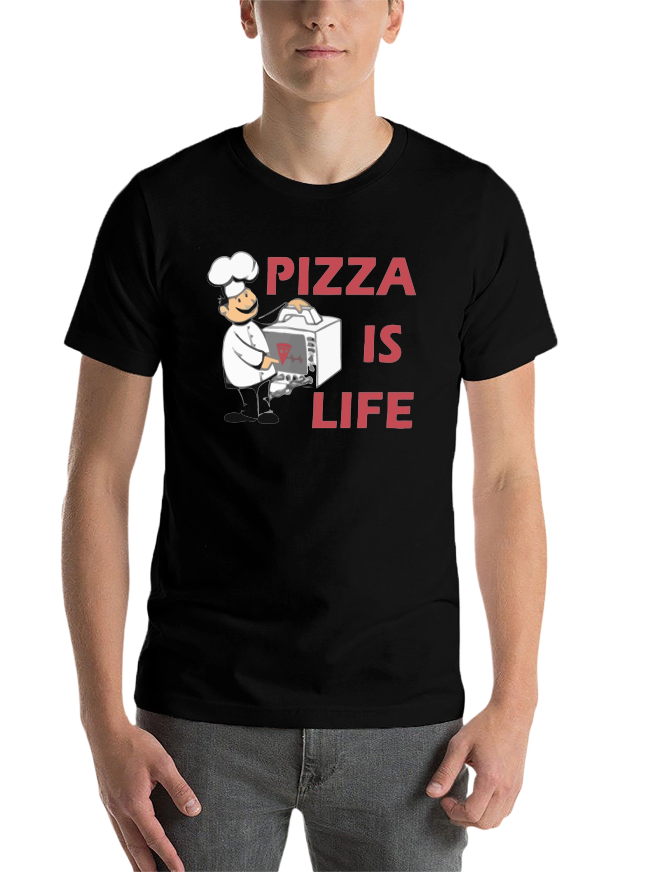 Pizza is Life Graphic Tee - Chef Design Black T-Shirt - 7