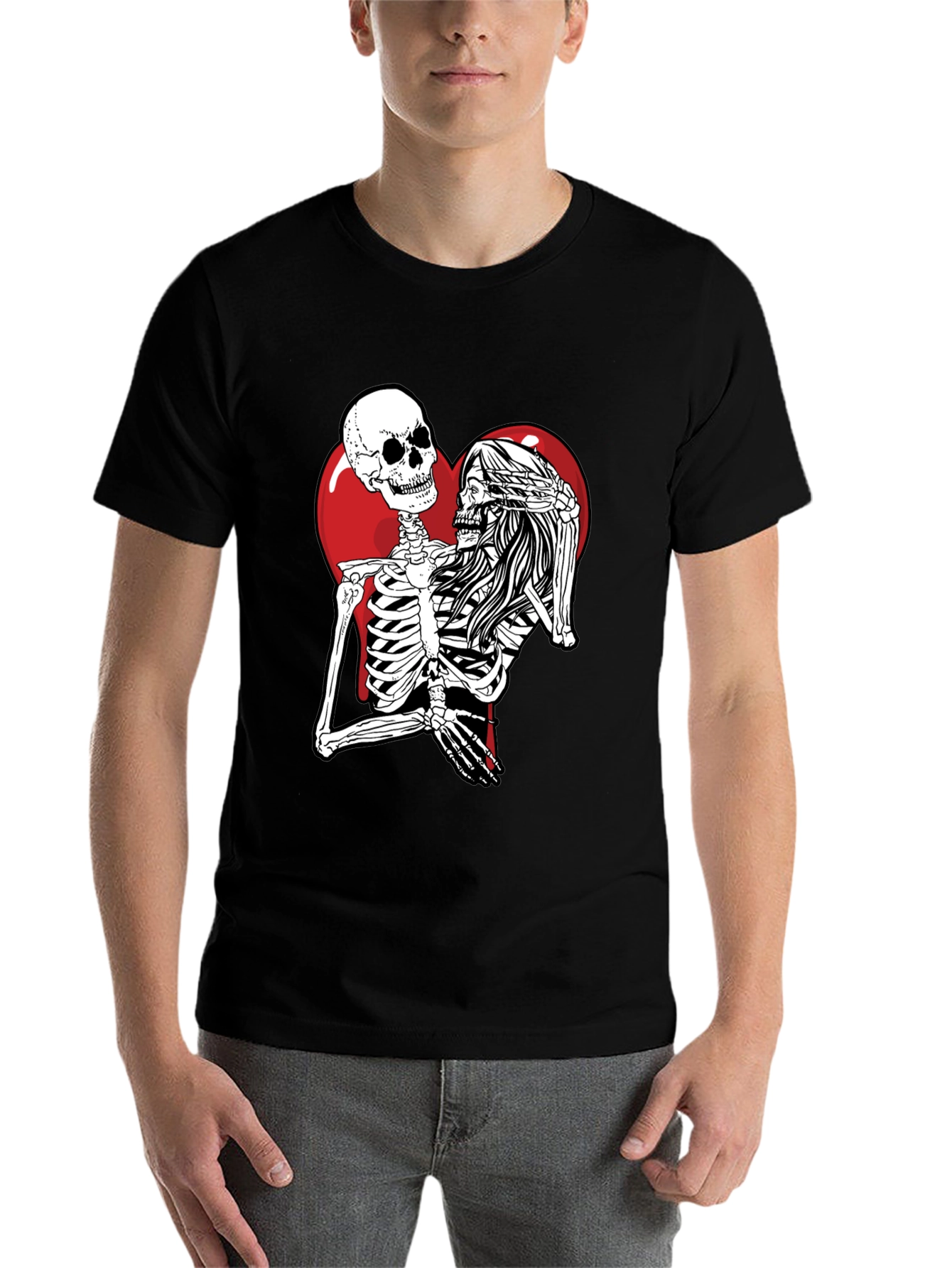 Black Skeleton Love Black T-Shirt - Unique Graphic Tee view 7
