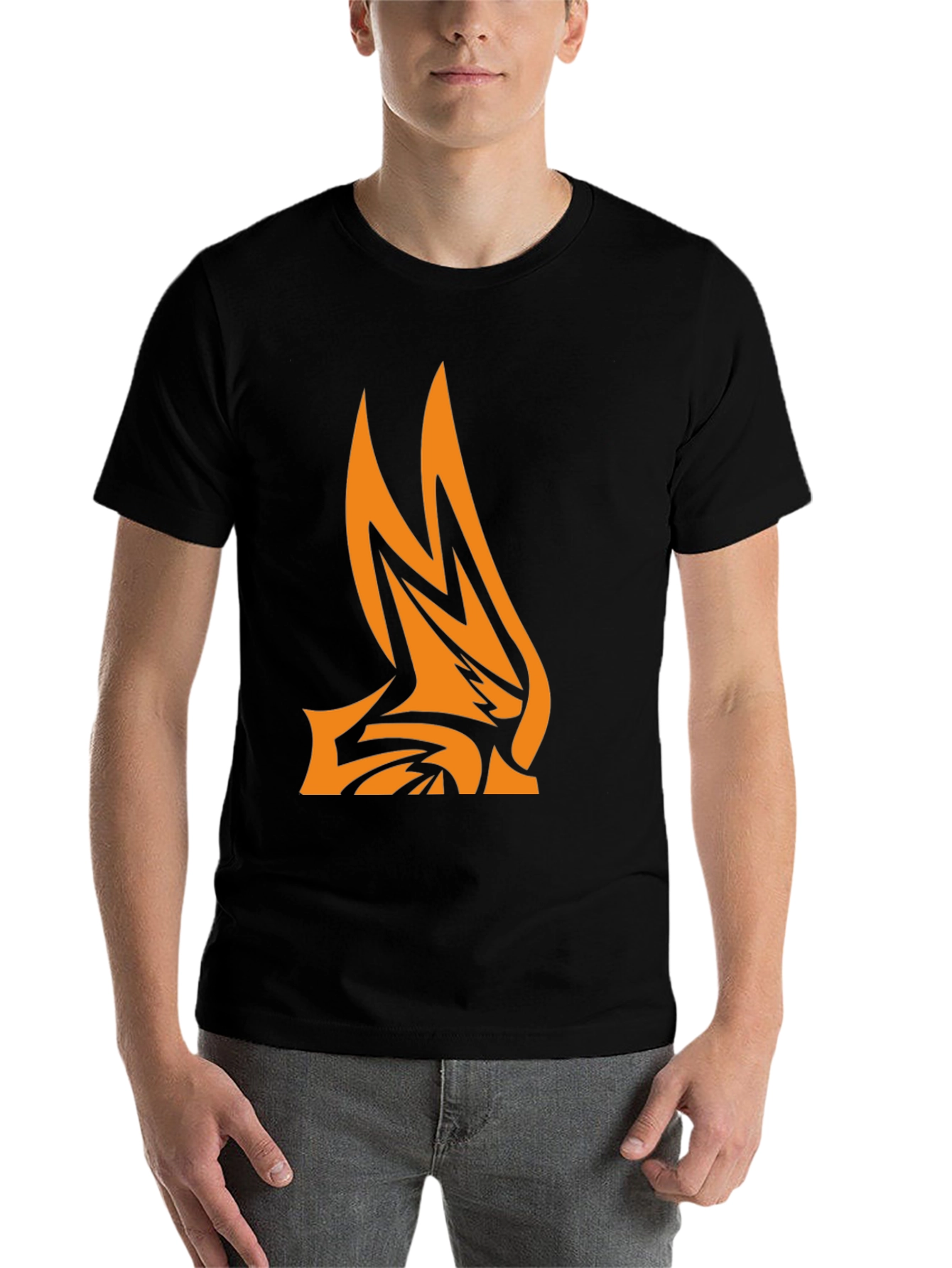 Black Men's Black Graphic Tee - Abstract Flame Design view 7