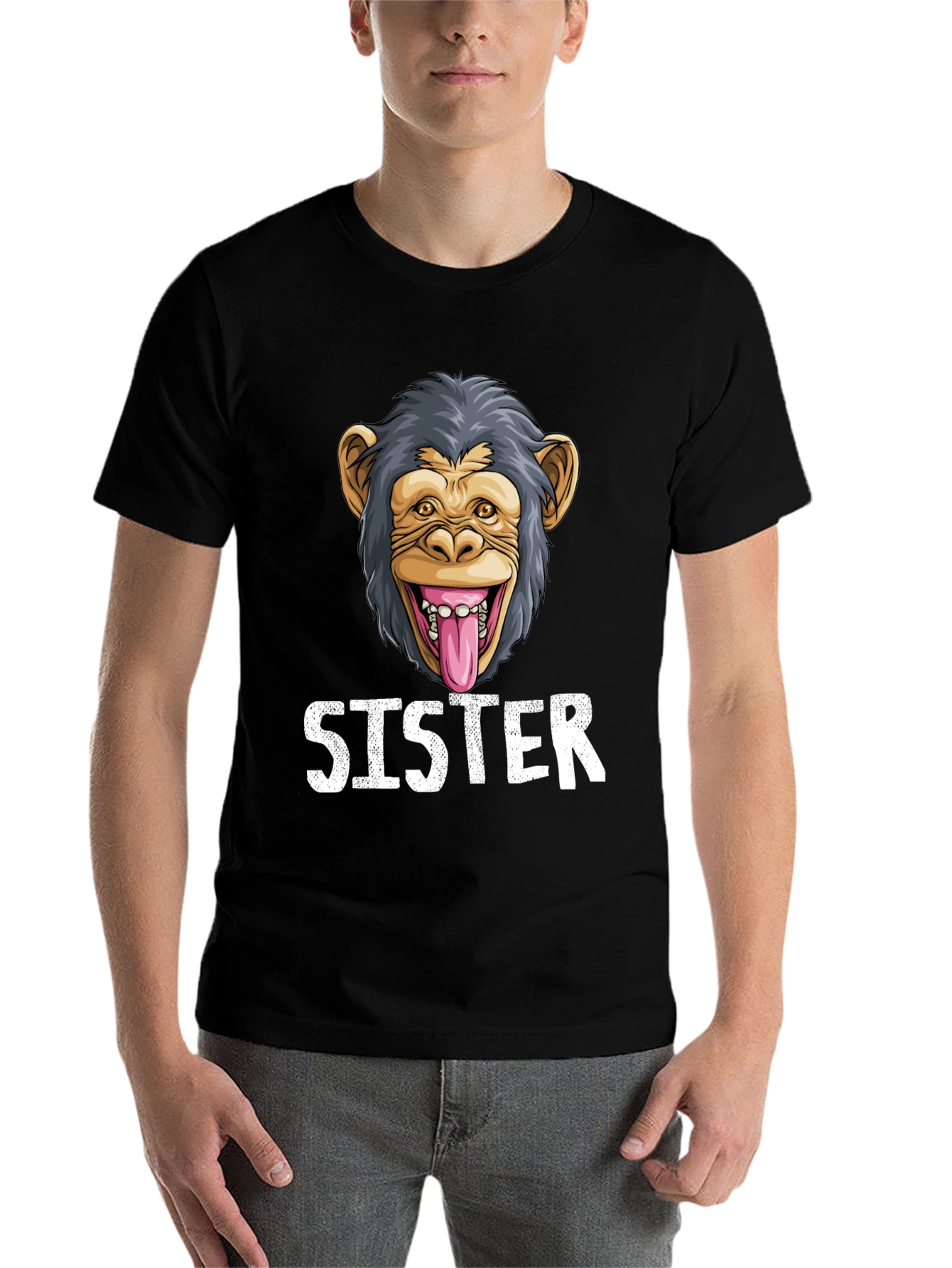 Black Sister Monkey Graphic T-Shirt - Fun & Unique! view 7