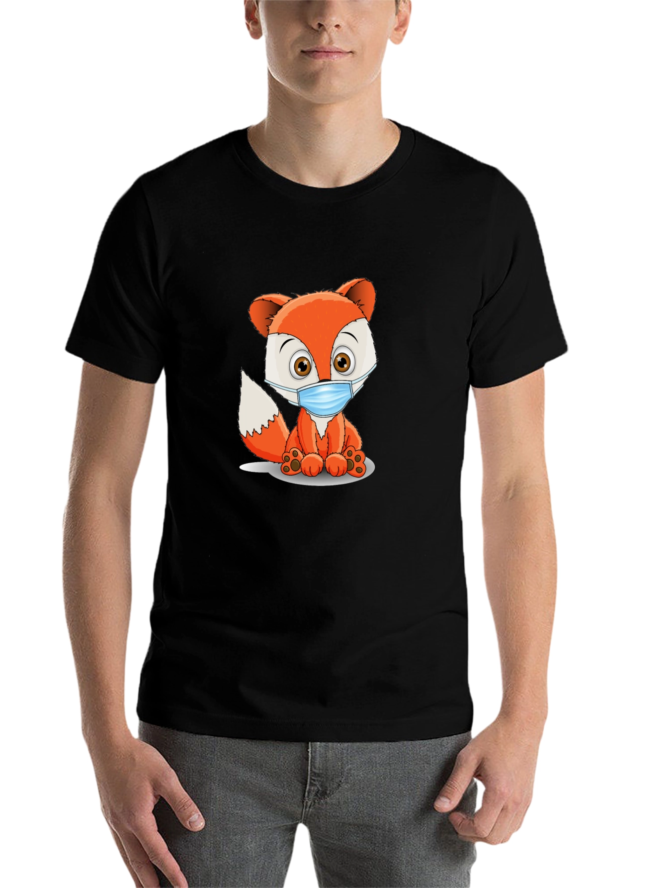 Black Fox Wearing Mask Graphic T-Shirt view 7
