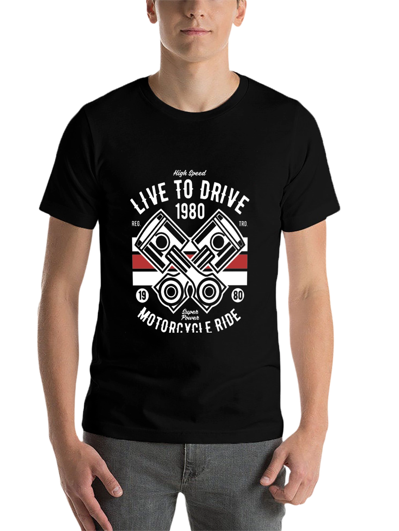 Black Live to Drive 1980 Motorcycle T-Shirt view 7