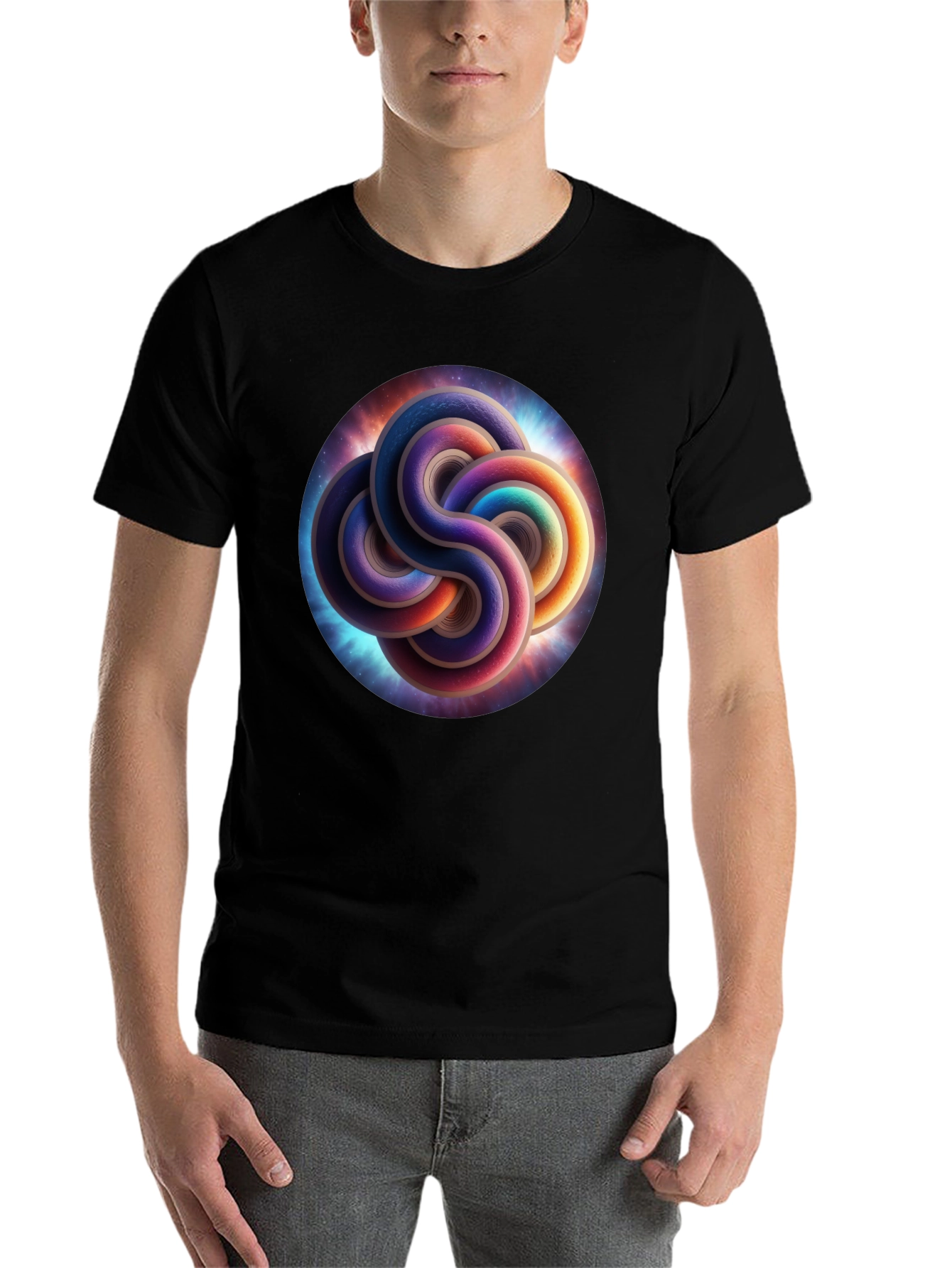Black Cosmic Knot T-Shirt - Black, Unique Design view 7