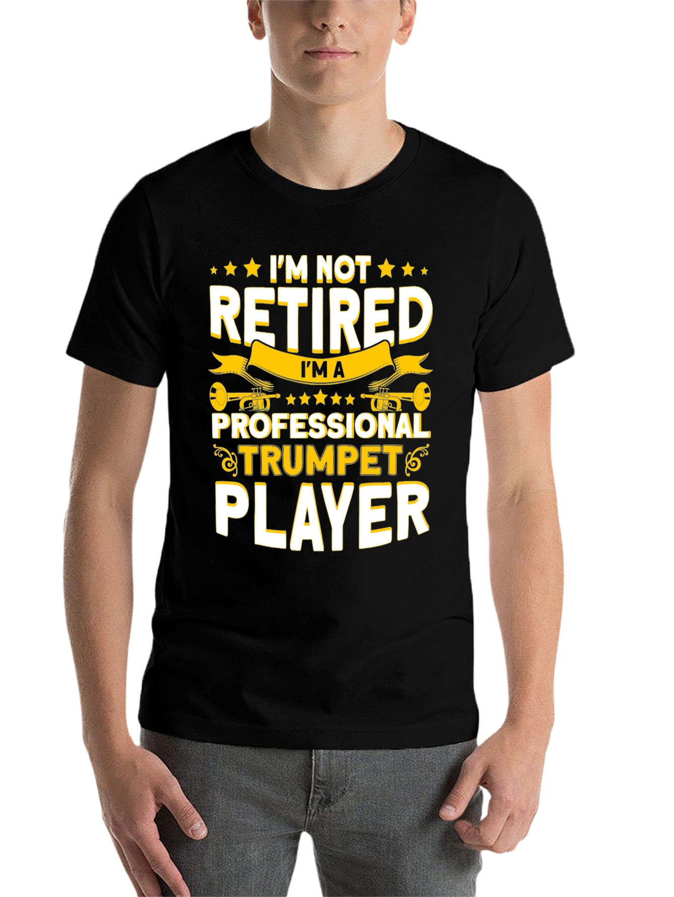 Black I'm Not Retired Trumpet Player T-Shirt view 7