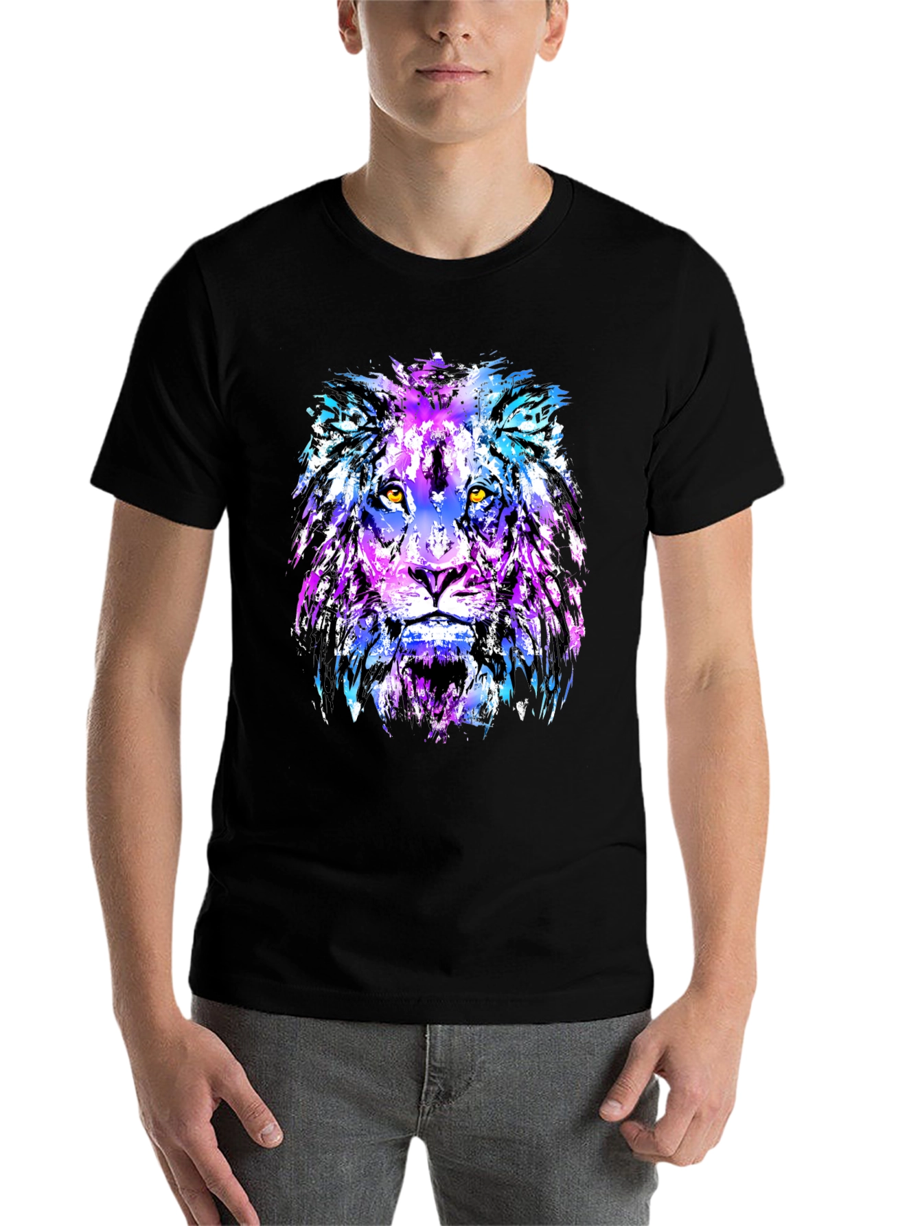 Black Vivid Lion Graphic Tee - Men's Black T-Shirt view 7