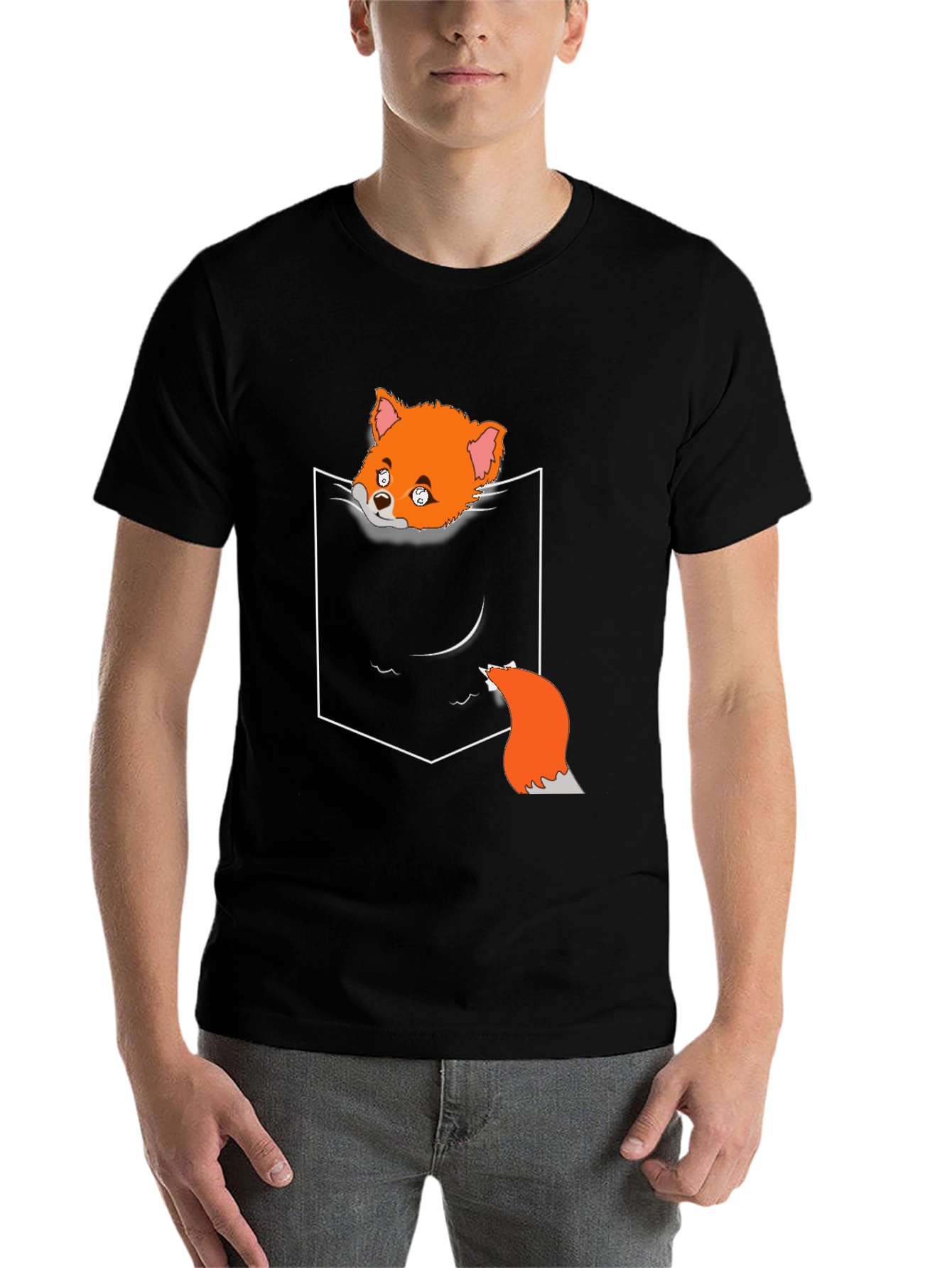Black Fox in Pocket Graphic T-Shirt view 7