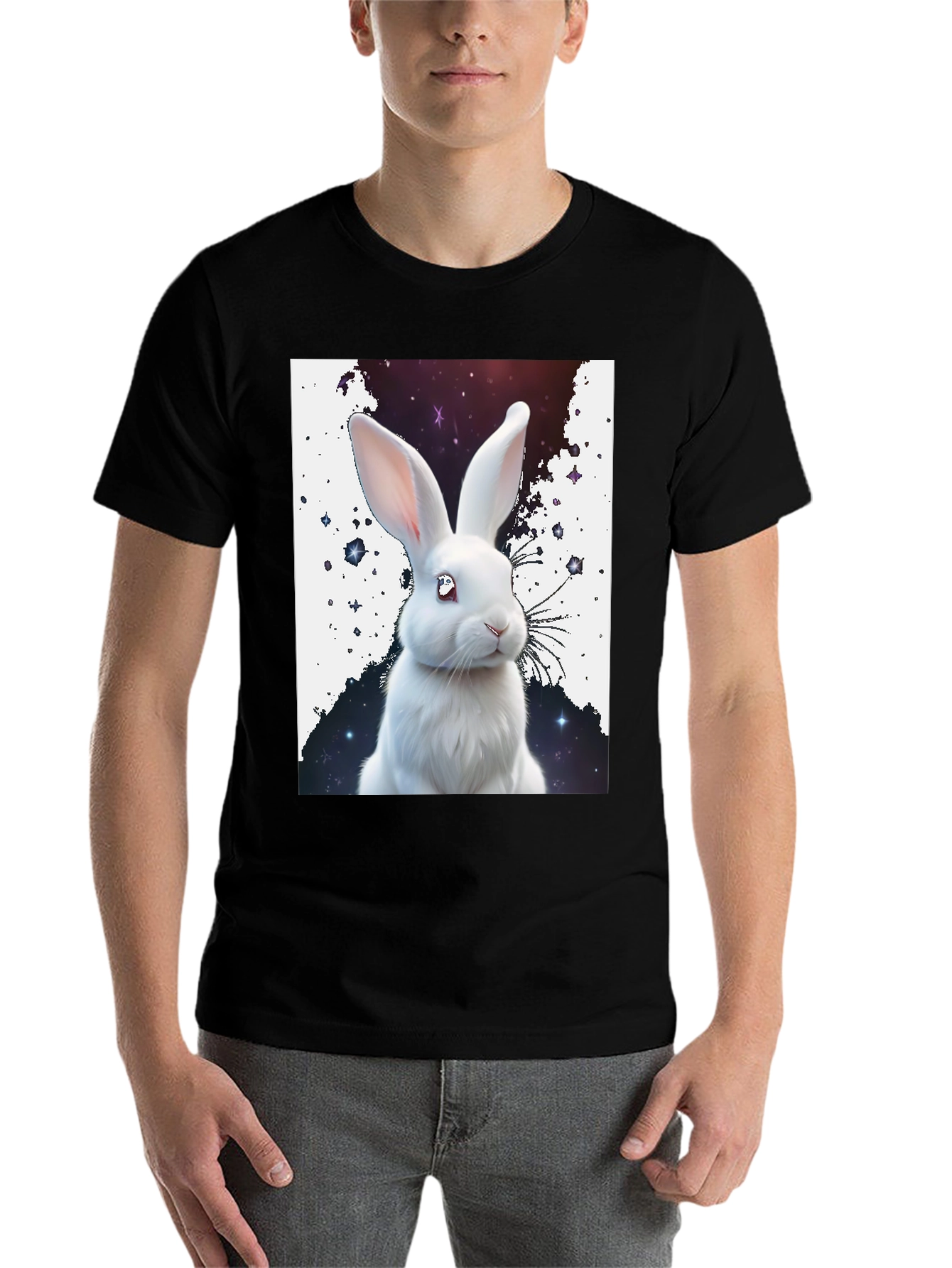 Black Cosmic Bunny T-Shirt - Unique Galaxy Rabbit Design view 7