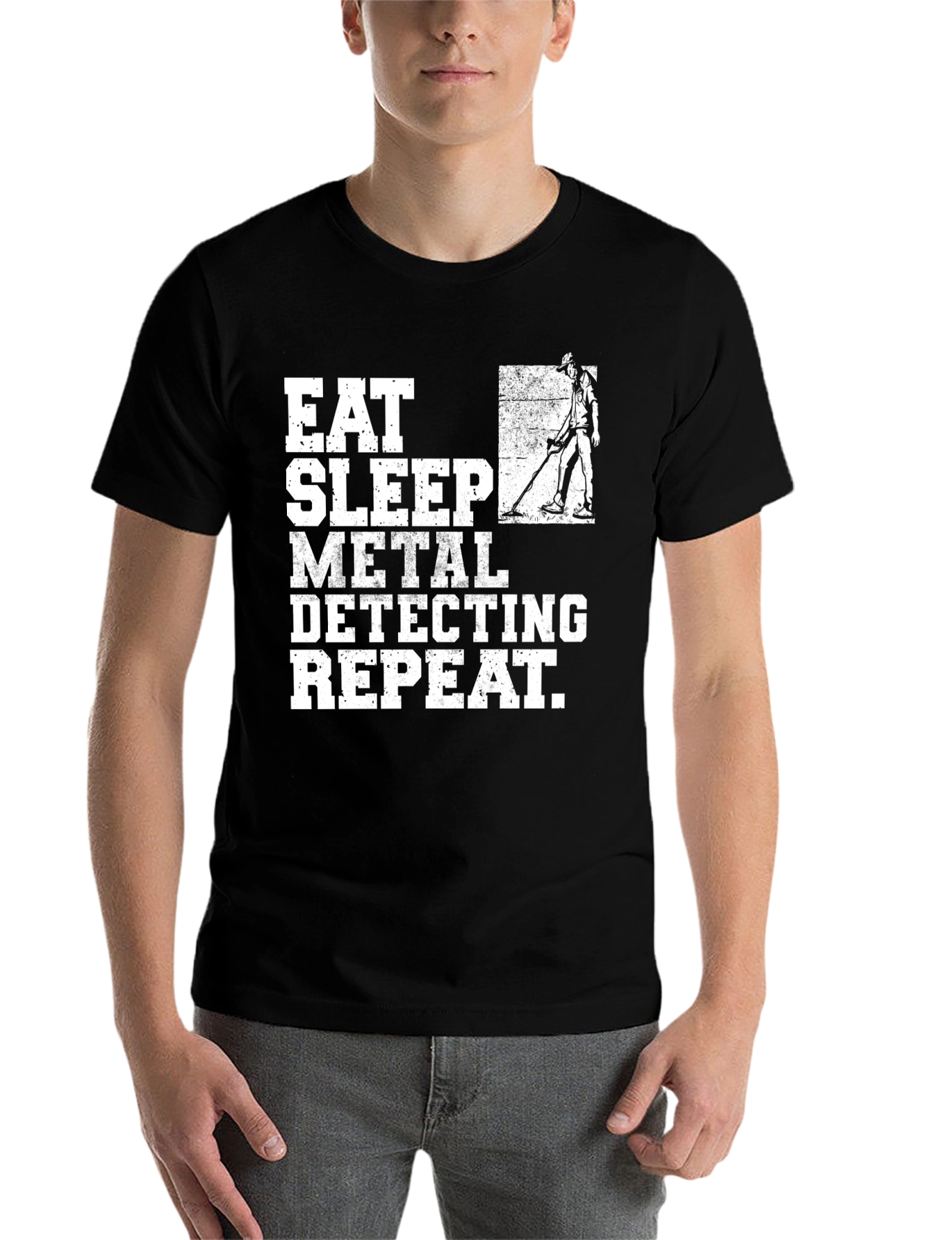 Black Eat Sleep Metal Detecting Repeat T-Shirt view 7