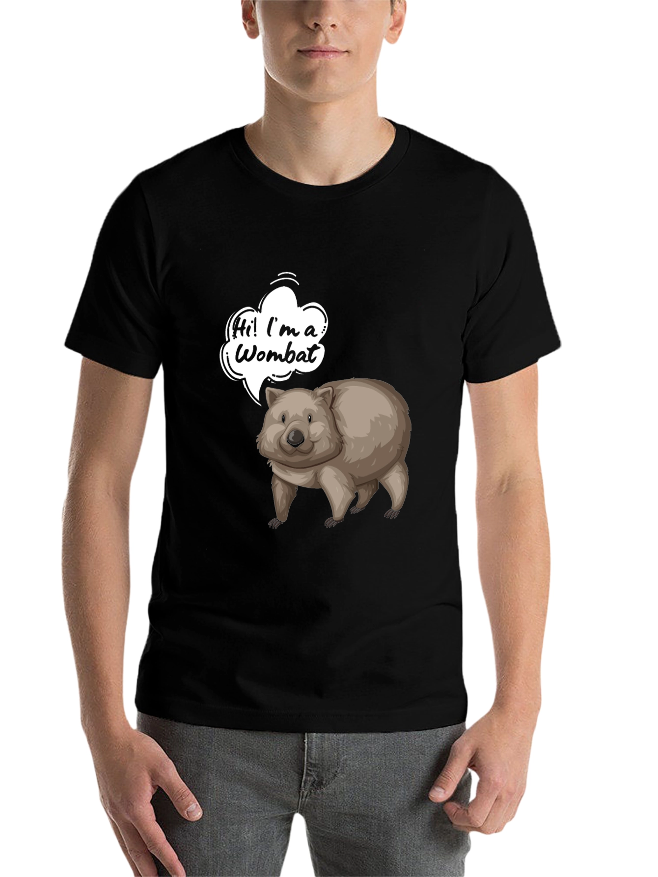 Black Wombat T-Shirt - Cartoon Animal Graphic Tee view 7