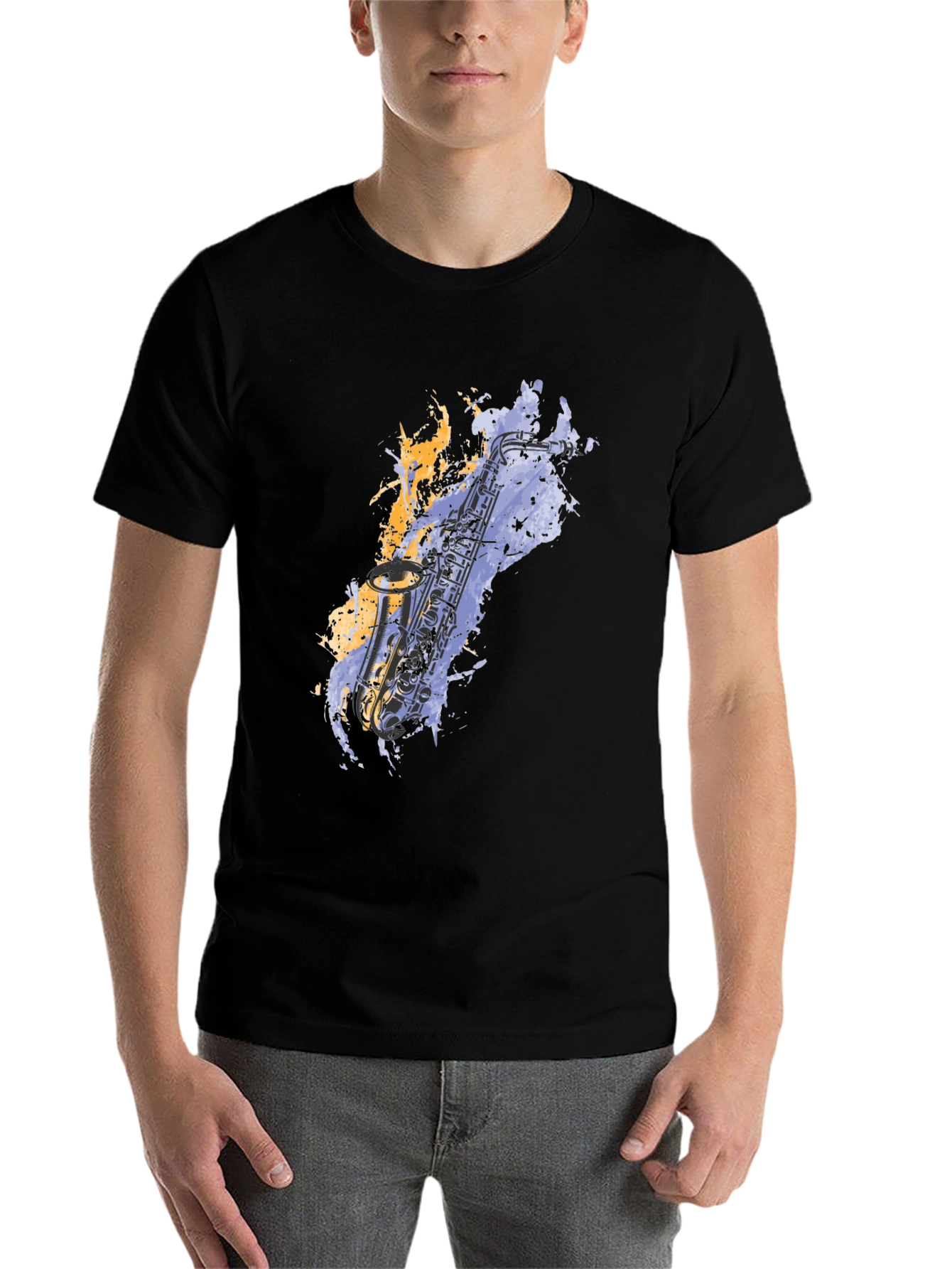 Black Saxophone Graphic T-Shirt - Cool Musician Tee view 7