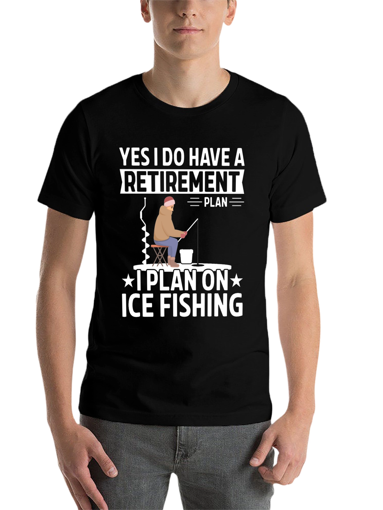 Black Retirement Plan Ice Fishing Graphic Tee view 7
