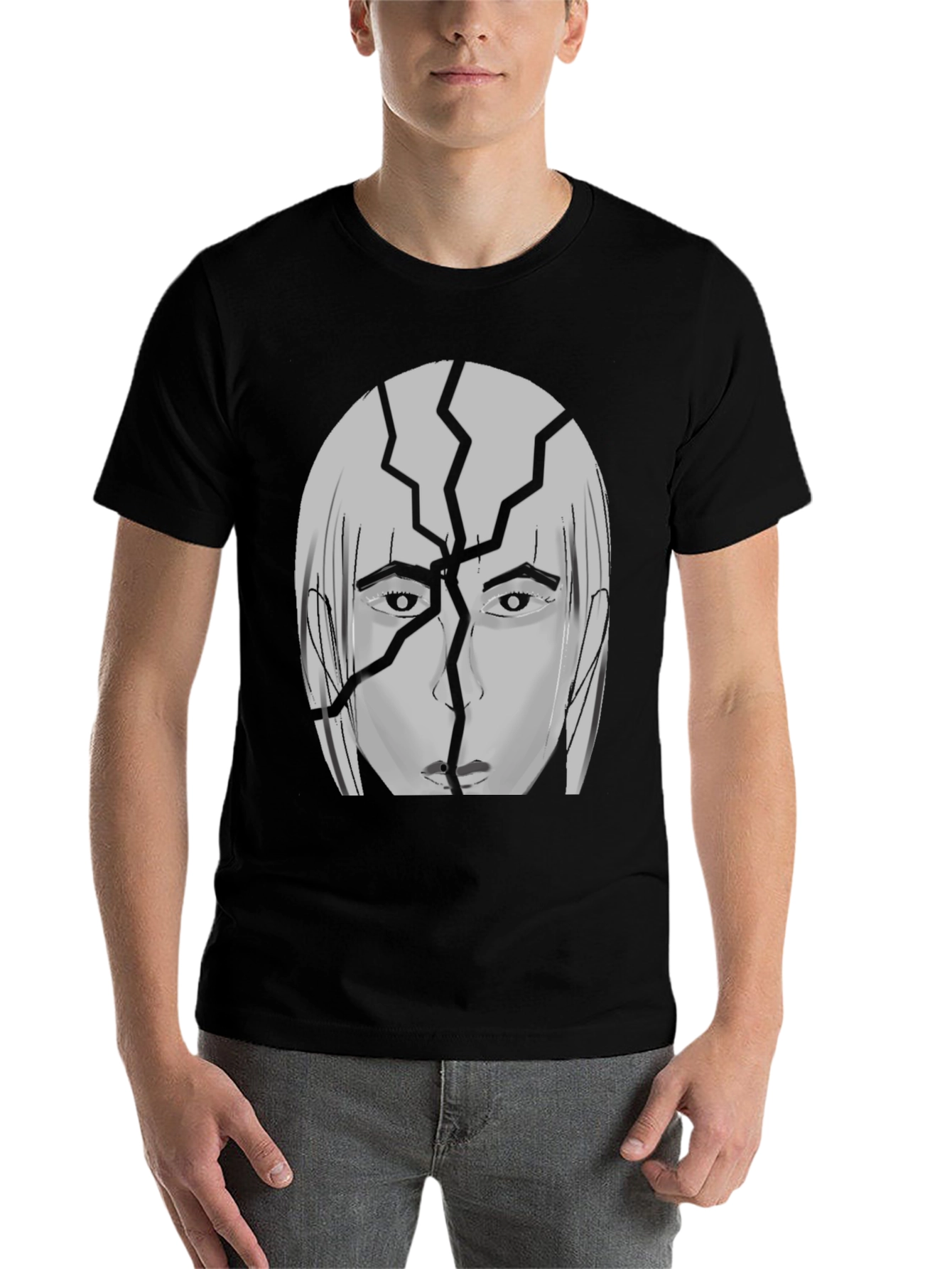 Black Cracked Head Graphic Print T-Shirt view 7