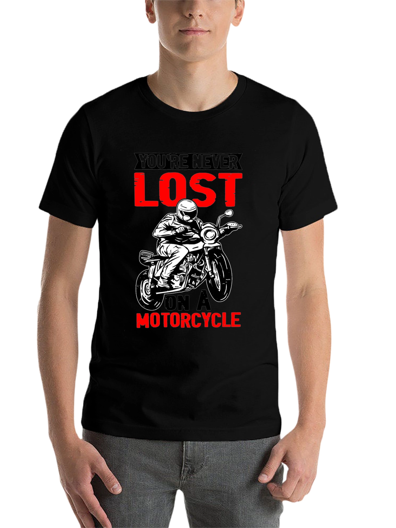 Black Motorcycle T-Shirt - You're Never Lost Design view 7