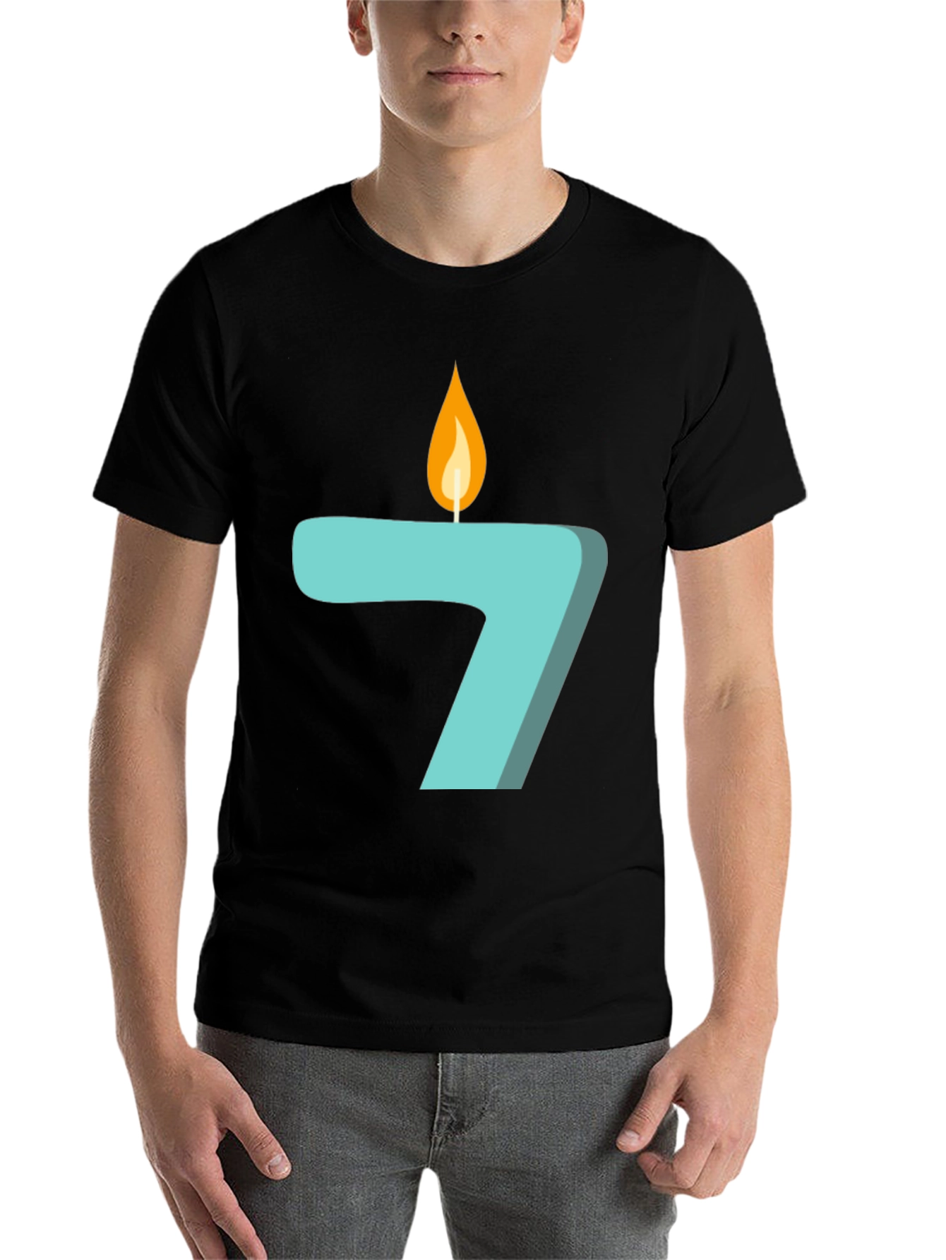 Black Number 7 Birthday Candle Graphic T-Shirt view 7