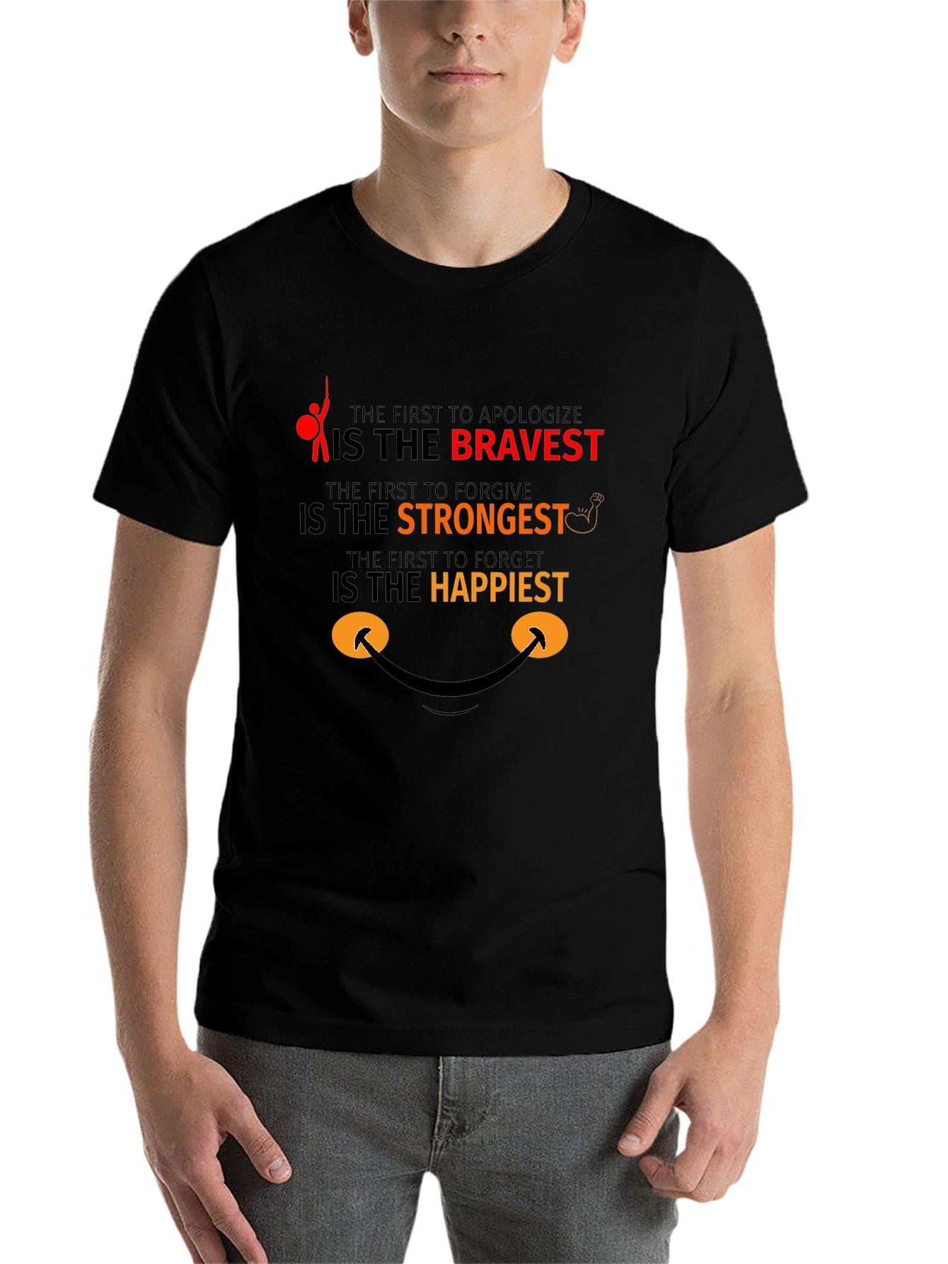 Black Bravery Strongest Happy T-Shirt view 7