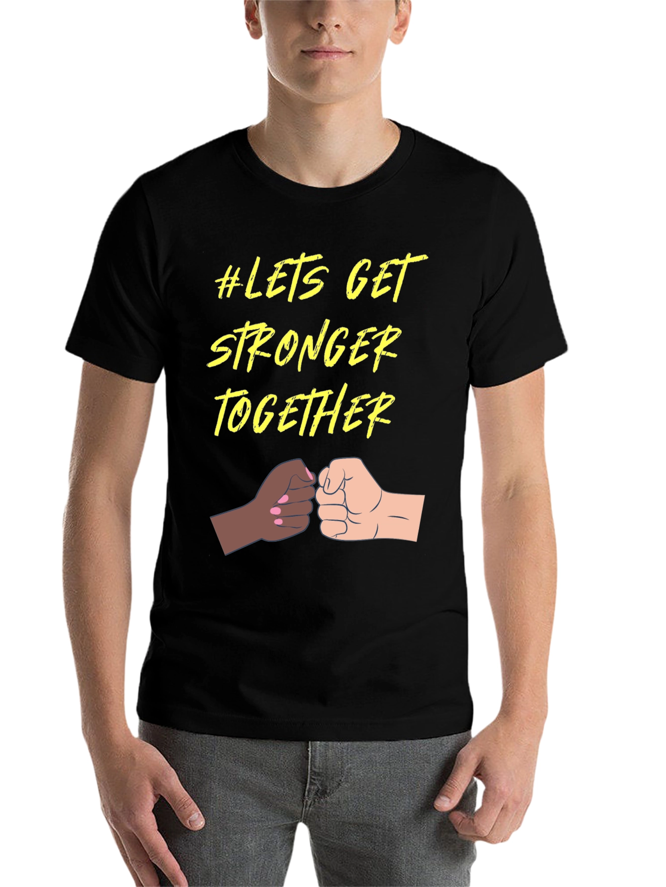 Black Let's Get Stronger Together Unisex T-Shirt view 7
